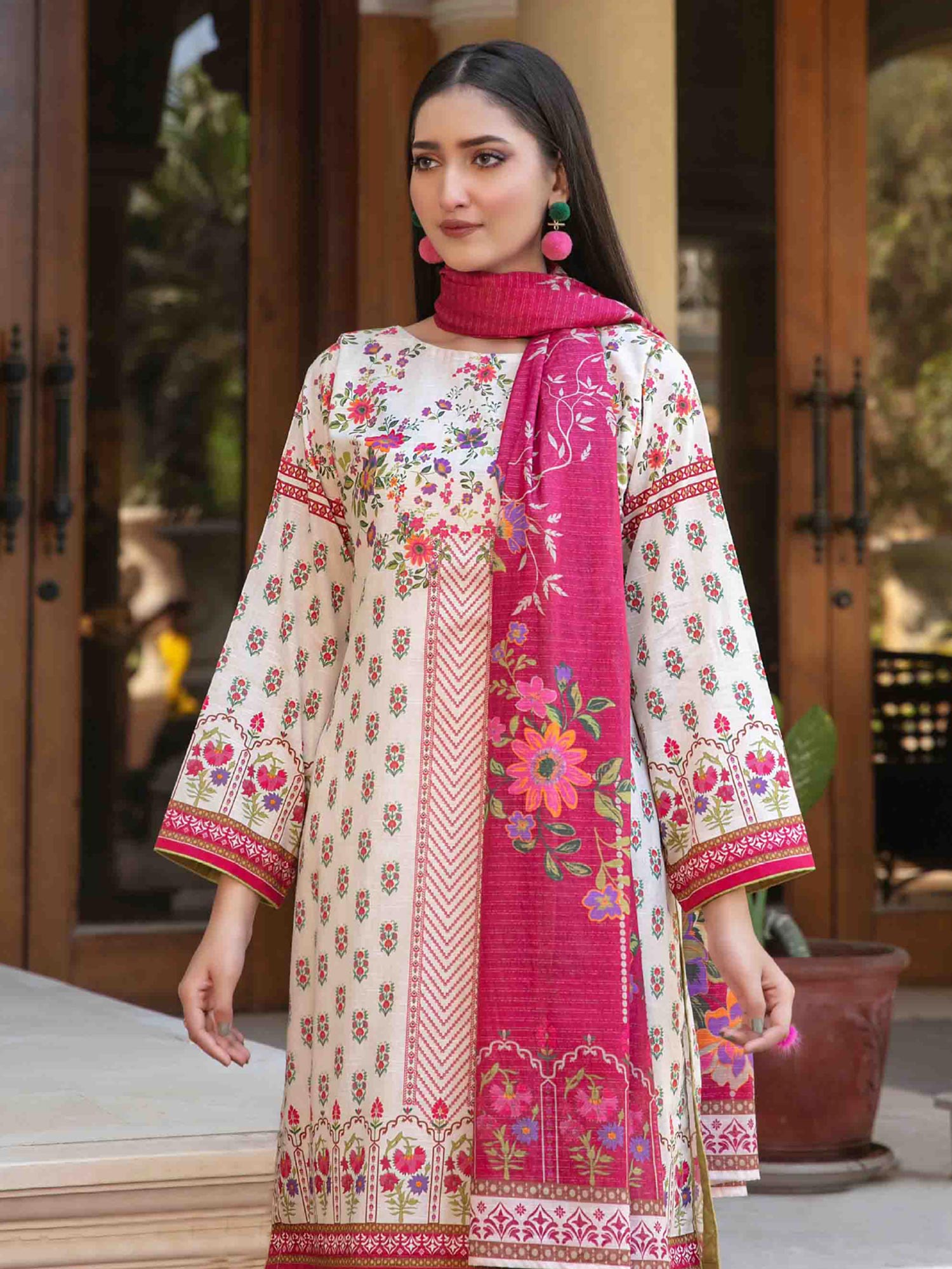 Tawakkal "Masooma" 3-Piece Lawn Suit (D1499) - Ivory & Pink