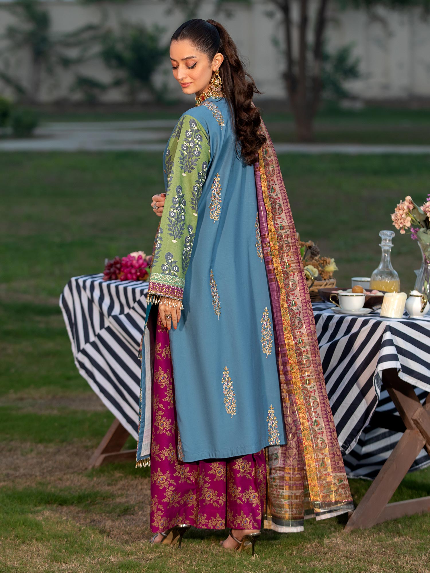 Heera's Multi-Coloured Embroidered Cambric Cotton 3-Piece Suit