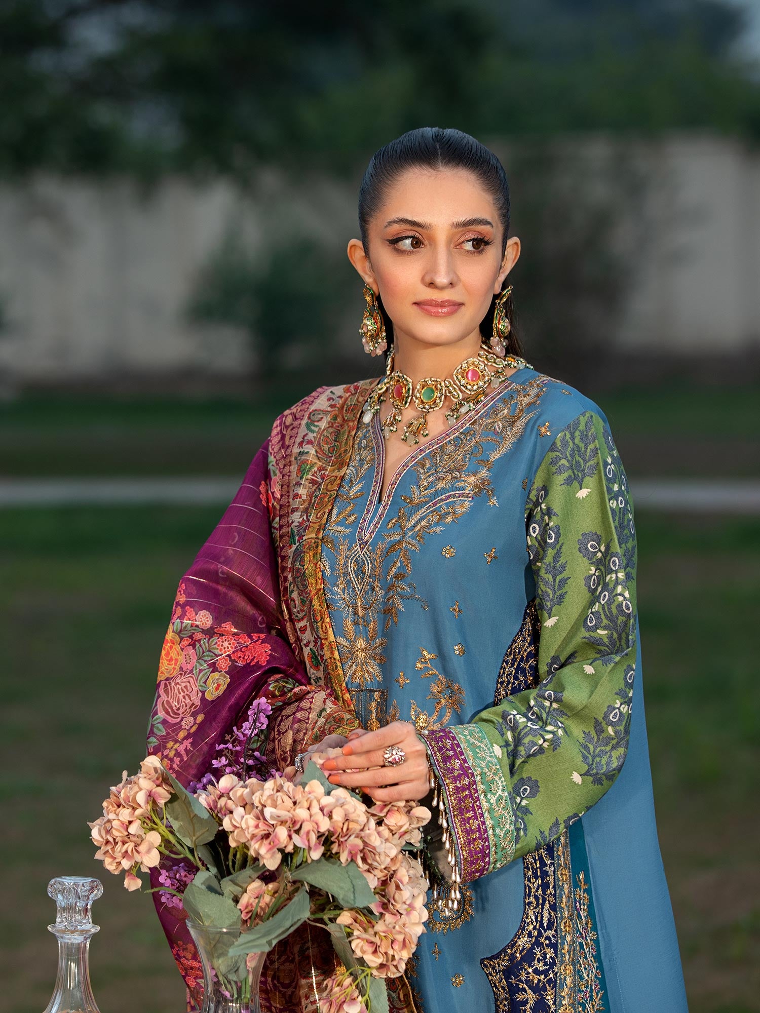 Heera's Multi-Coloured Embroidered Cambric Cotton 3-Piece Suit