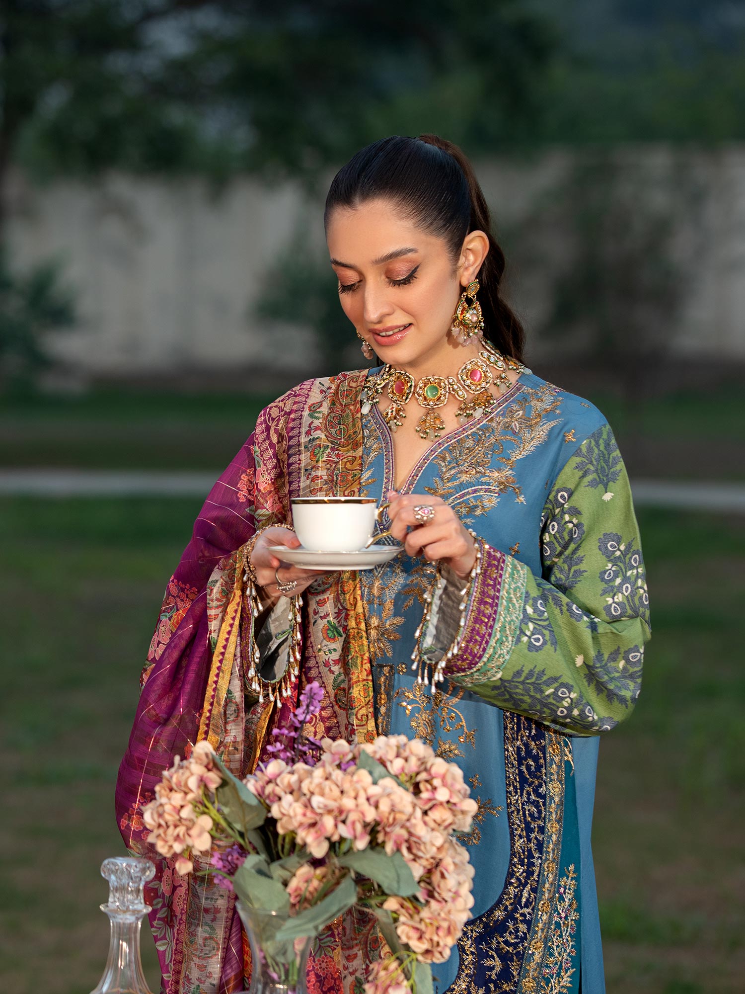 Heera's Multi-Coloured Embroidered Cambric Cotton 3-Piece Suit