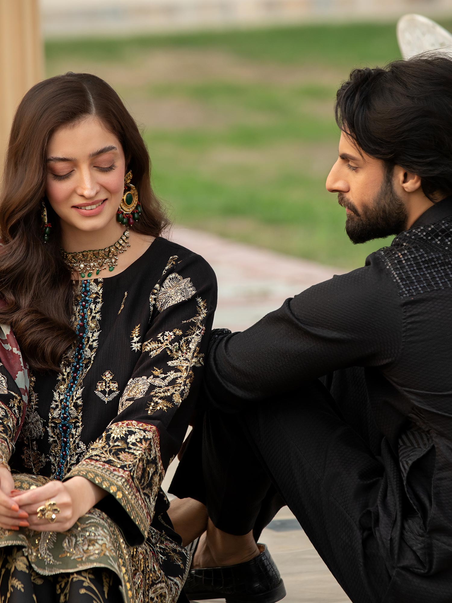 Heera's Black Embroidered Cambric Cotton 3-Piece Suit