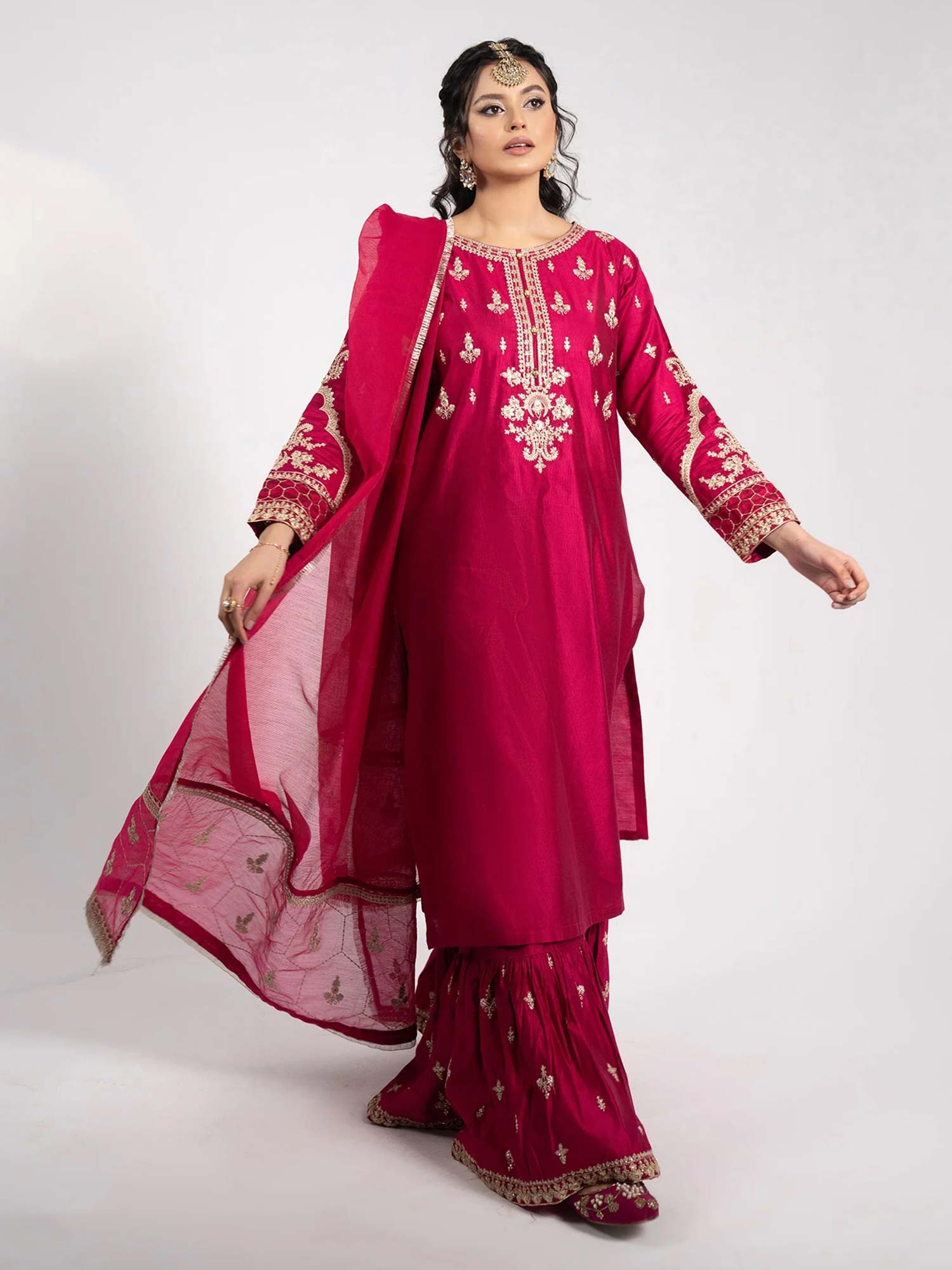 Sha Posh Chambray Katan Gharara Suit - Pink