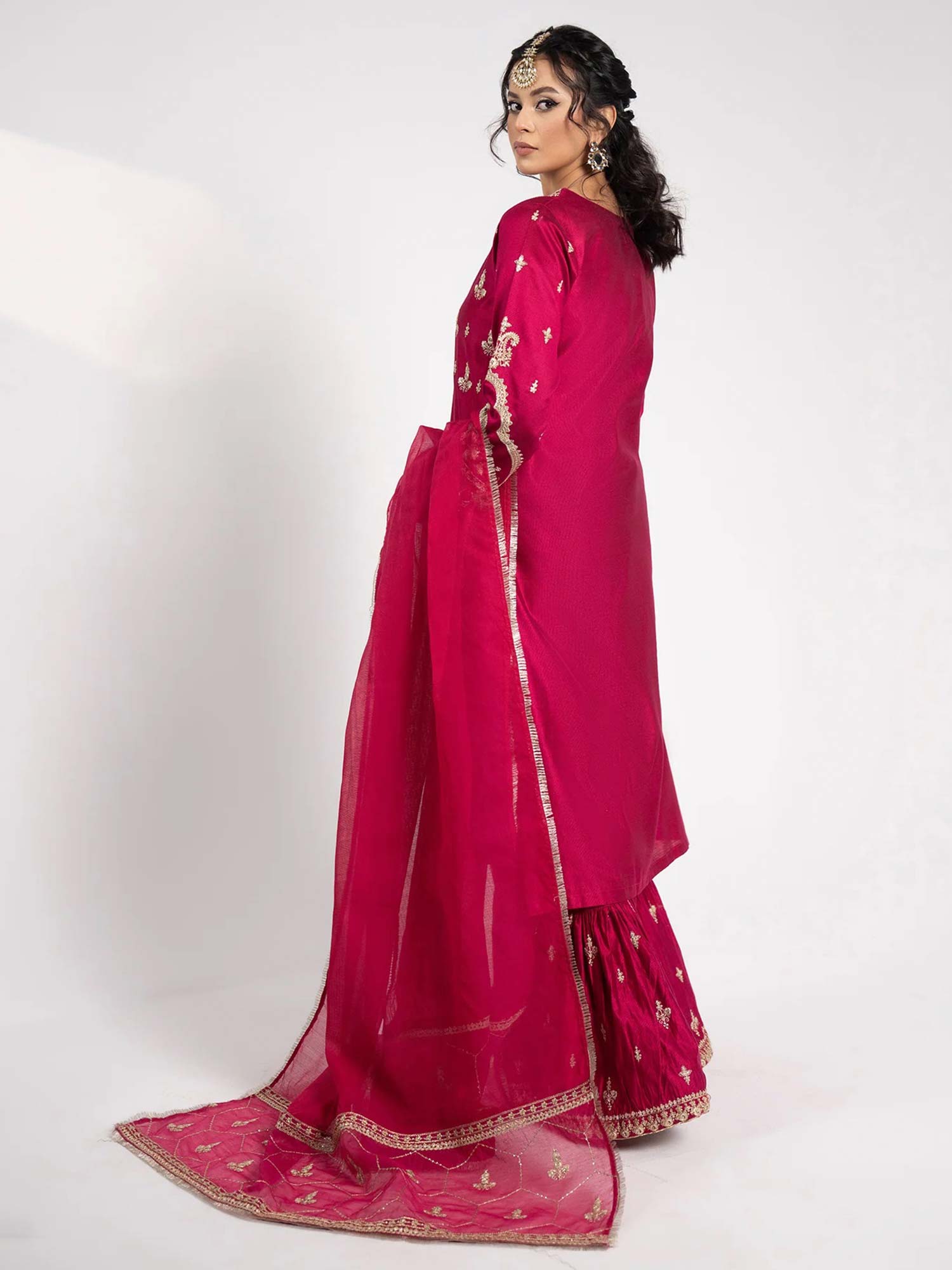 Sha Posh Chambray Katan Gharara Suit - Pink