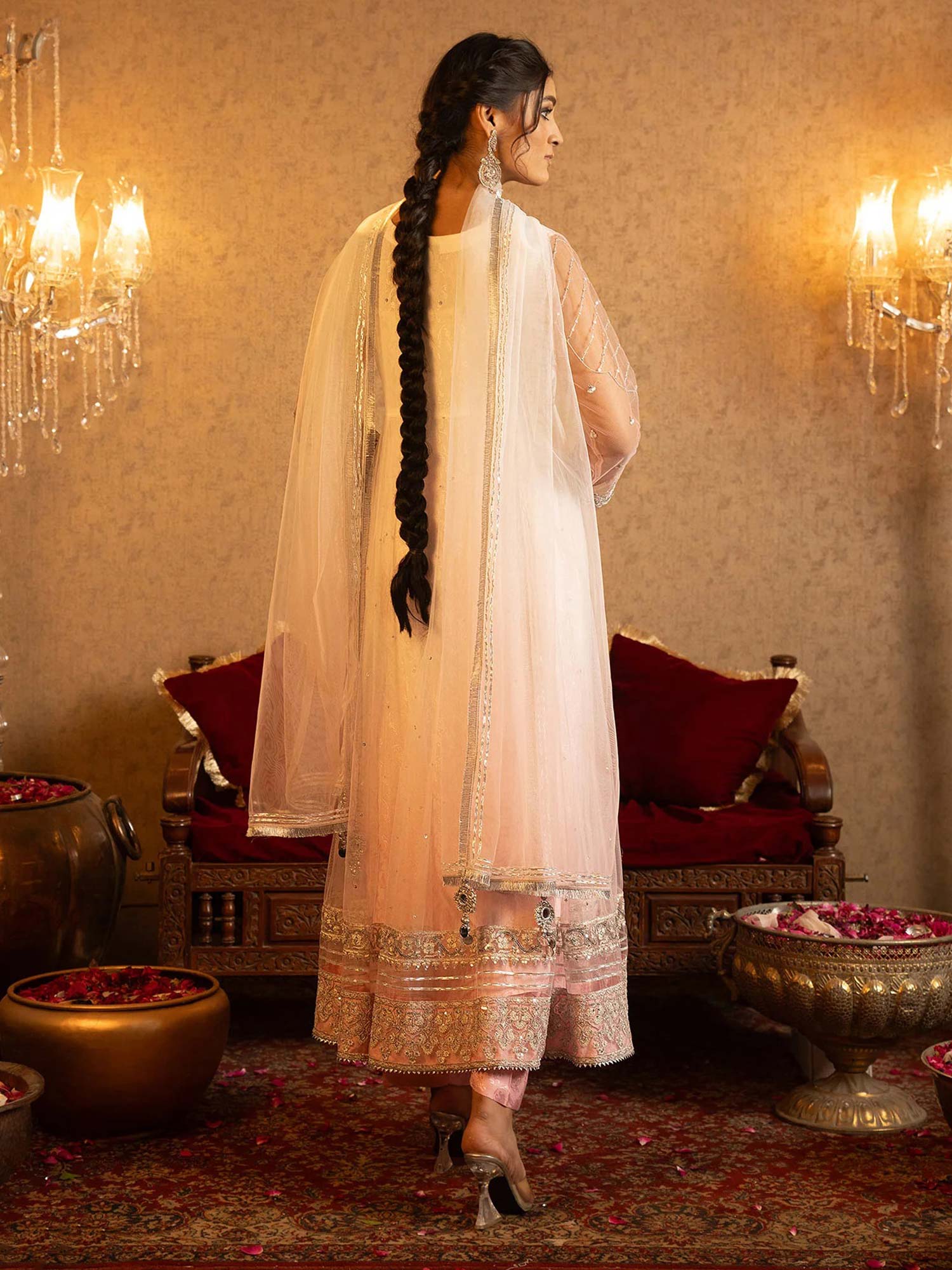 Sha Posh Embroidered Net Maxi Suit - Pink