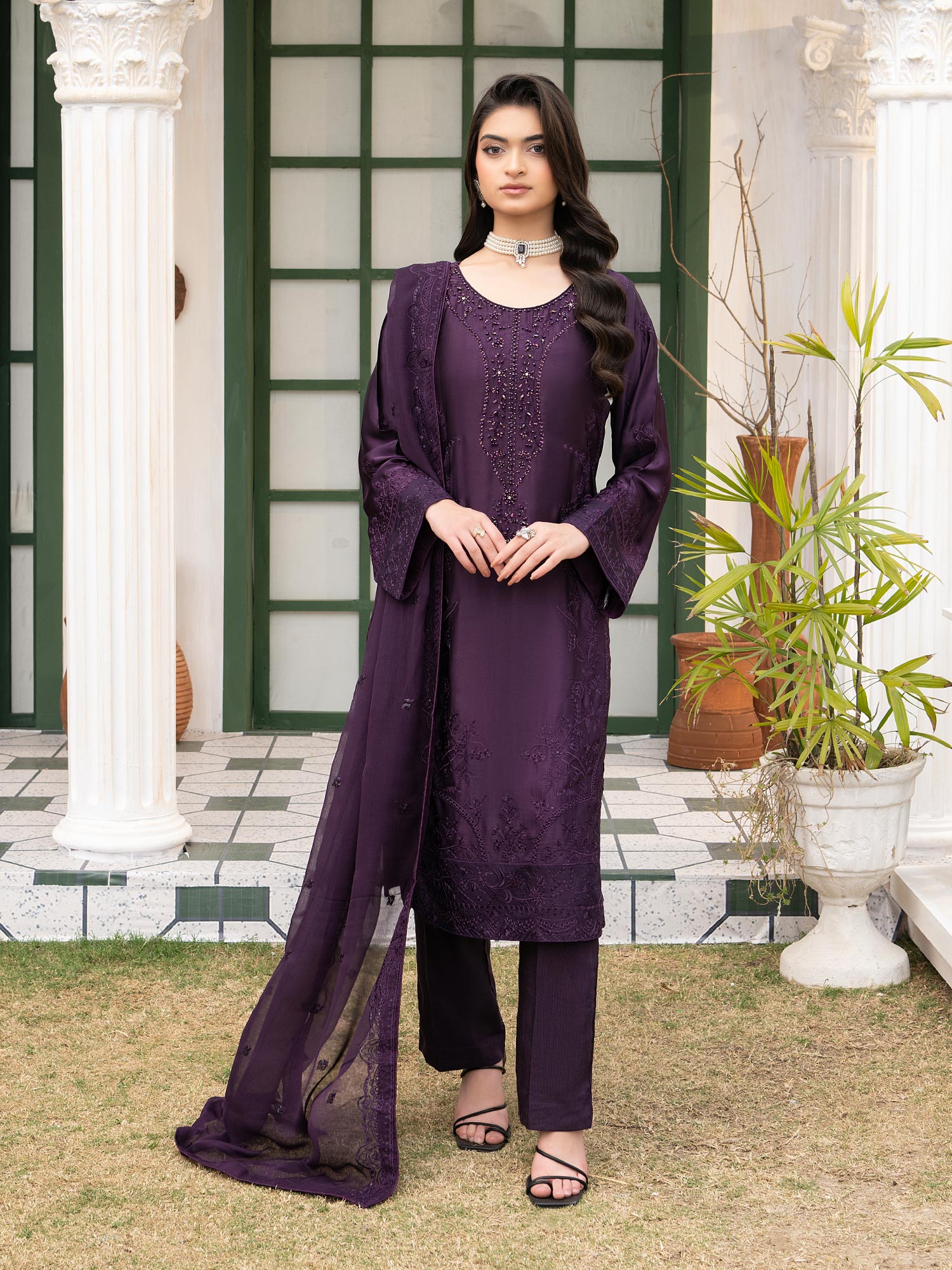 Purple Embellished Luxury Silk Suit
