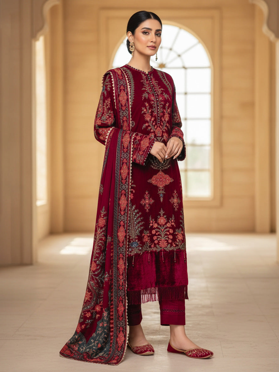 Ally's Red Embroidered Chiffon Suit