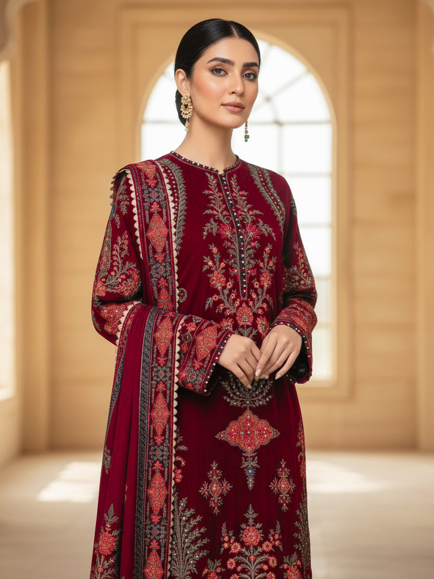 Ally's Red Embroidered Chiffon Suit
