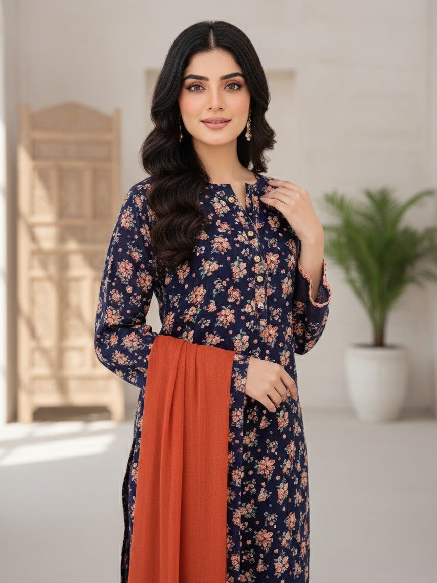 Navy Marina Printed Casual 3-Piece Suit