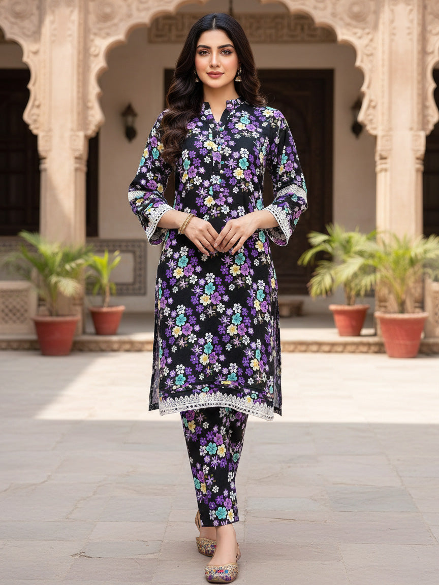 Black Floral Marina Printed Casual 2-Piece Suit