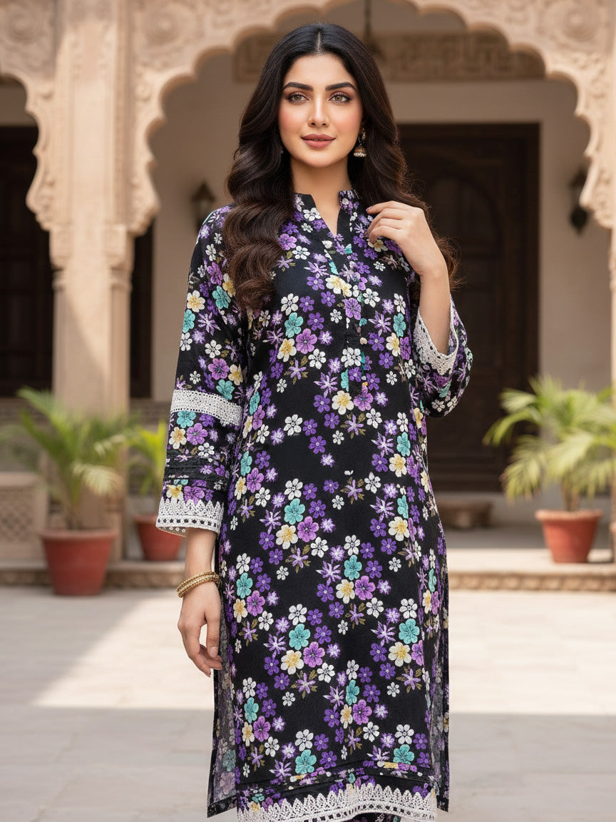 Black Floral Marina Printed Casual 2-Piece Suit