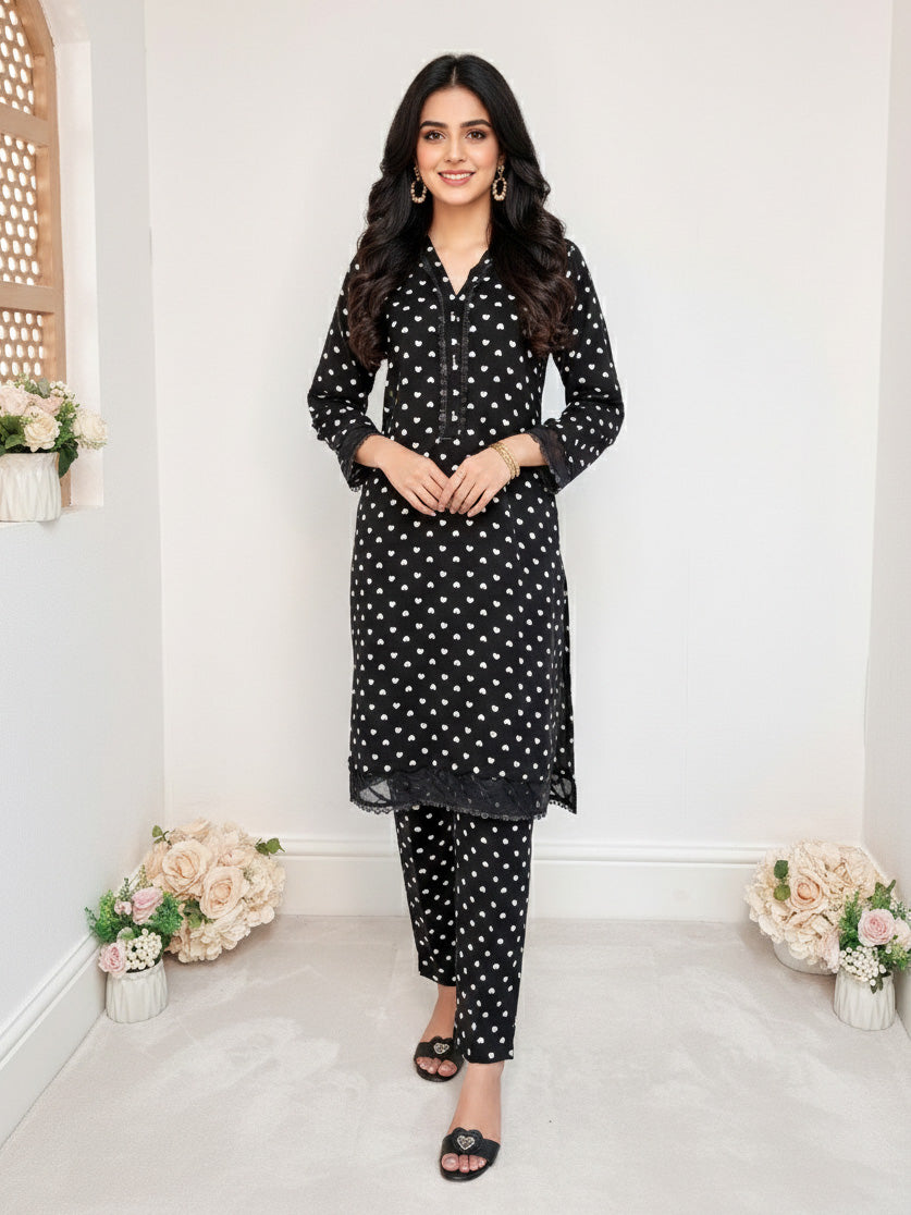 Black Marina Printed Casual 2-Piece Suit