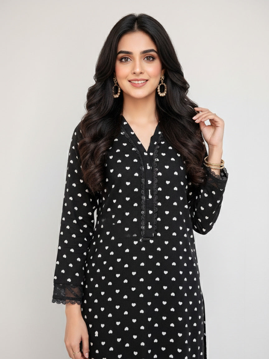 Black Marina Printed Casual 2-Piece Suit