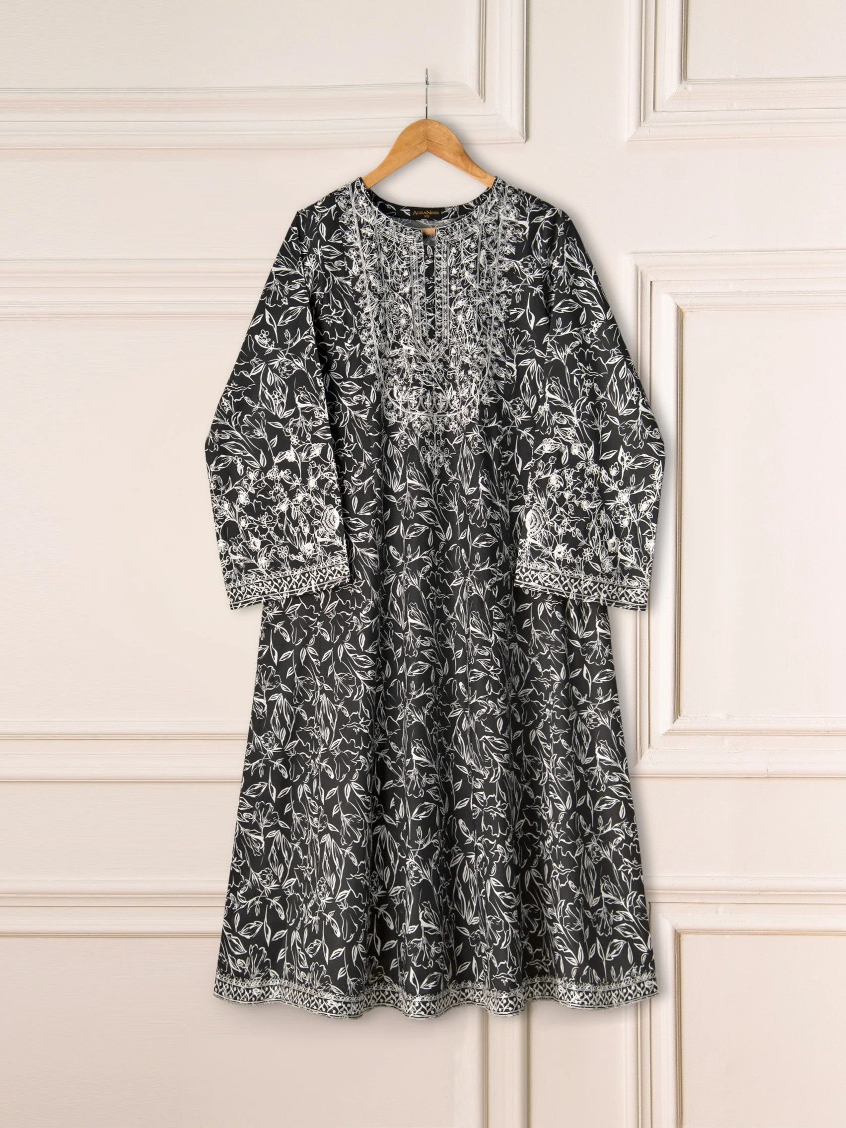 Agha Noor Black Embroidered Cambric 2-Piece (Shirt + Trouser)