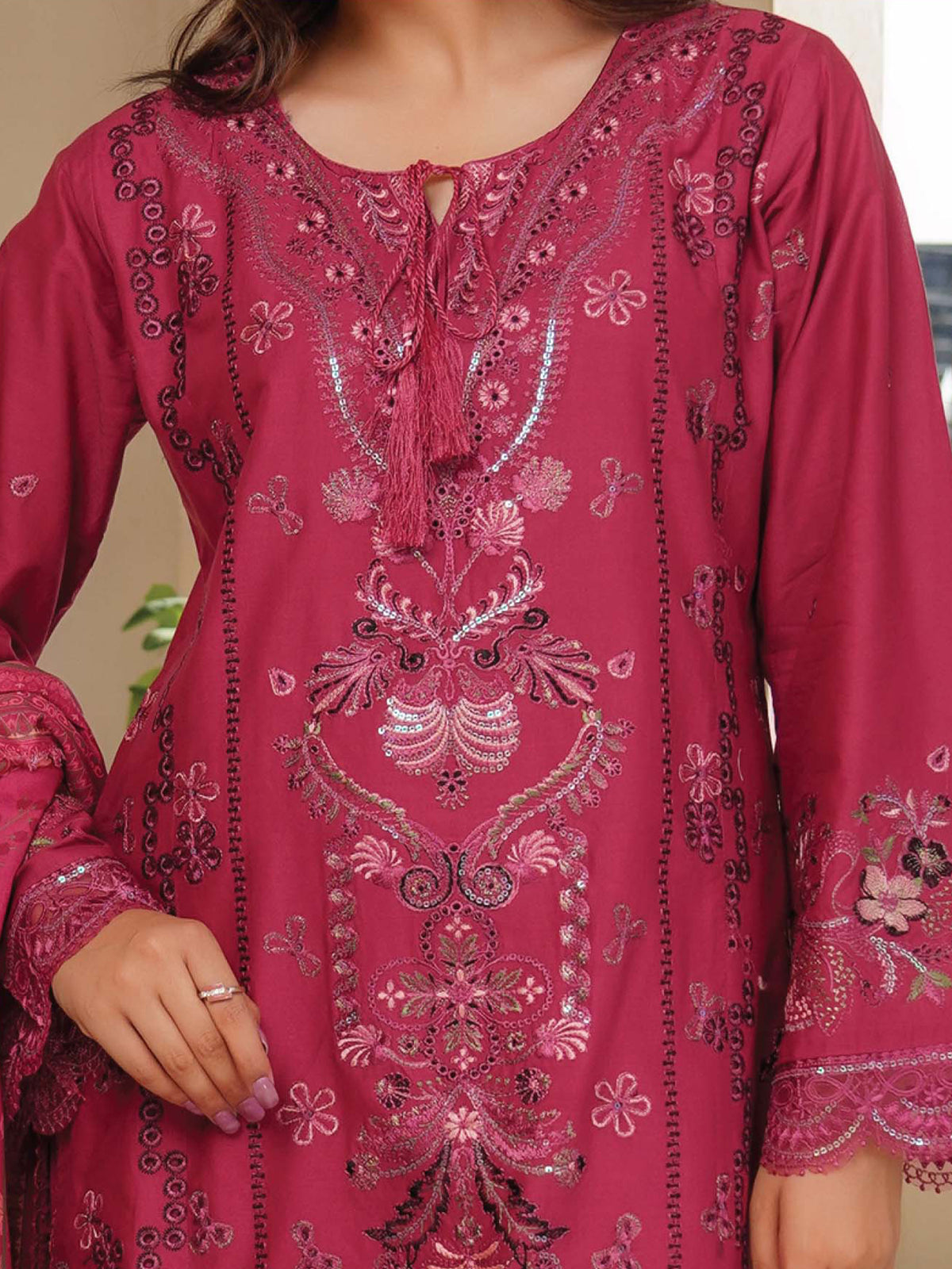 Munira Embroidered Lawn Suit (Vol.49 - D05) - Berry Pink