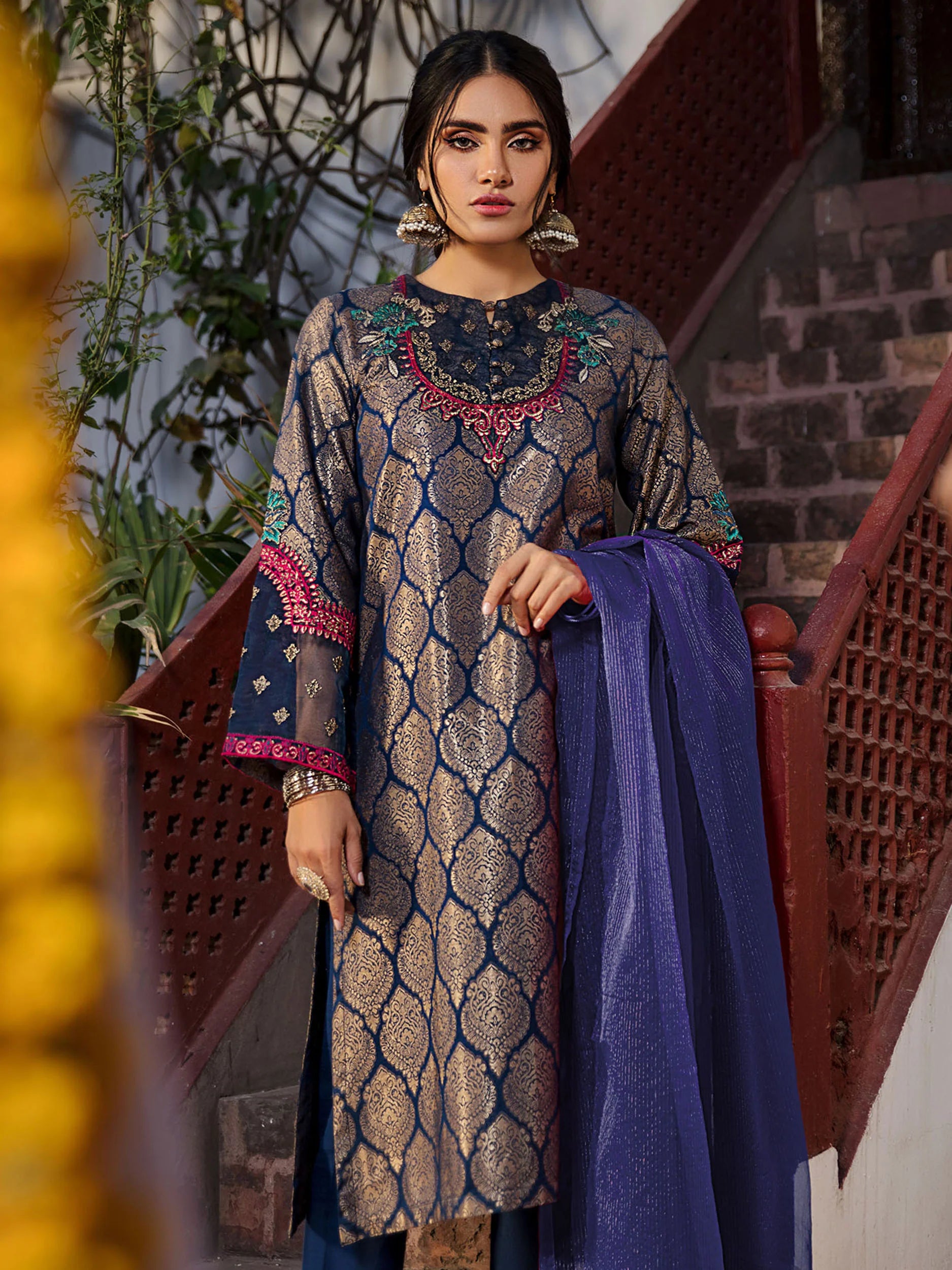 Limelight Blue Jacquard Embroidered 2-Piece Suit (P4120SU)