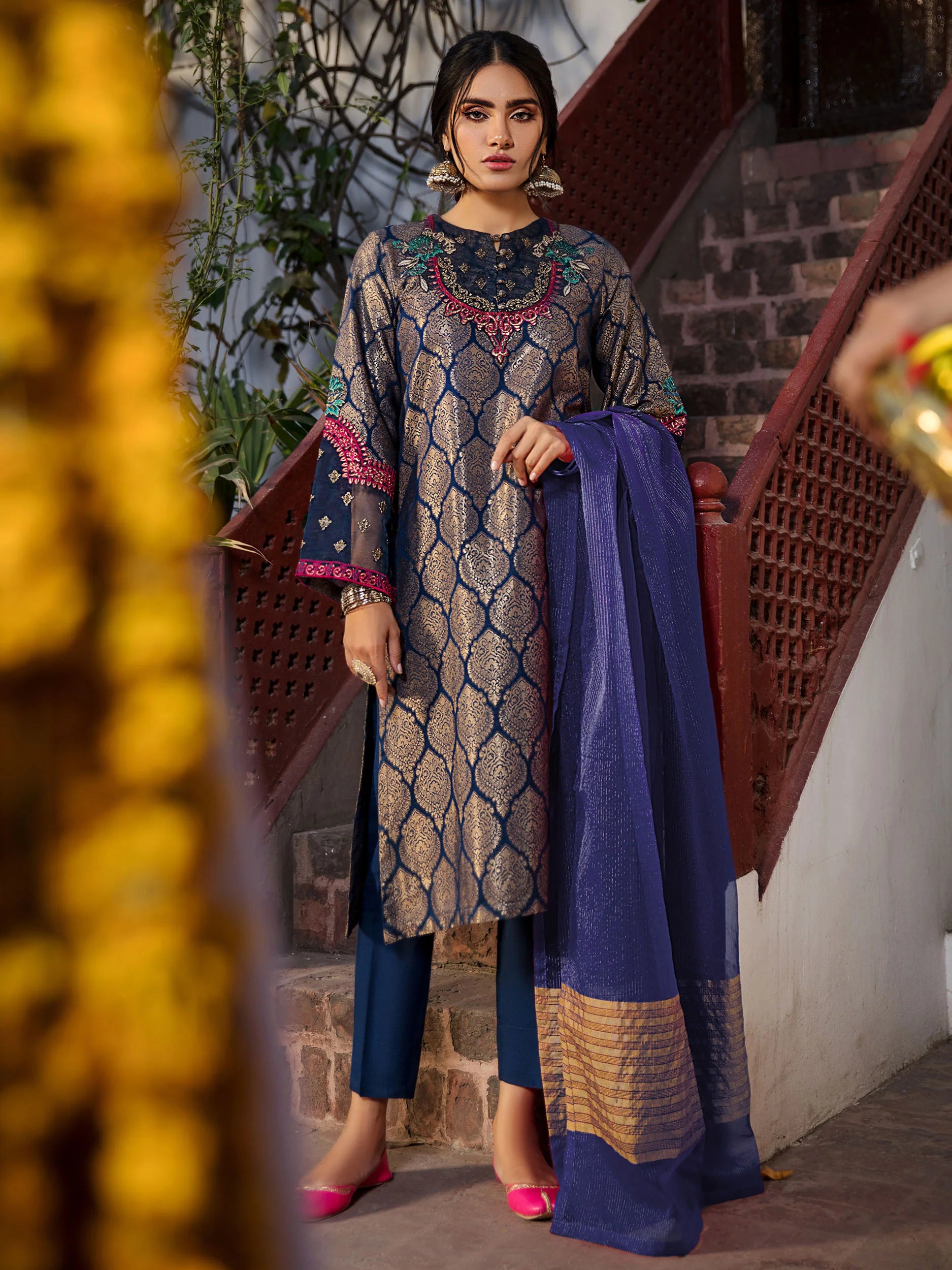 Limelight Blue Jacquard Embroidered 2-Piece Suit (P4120SU)