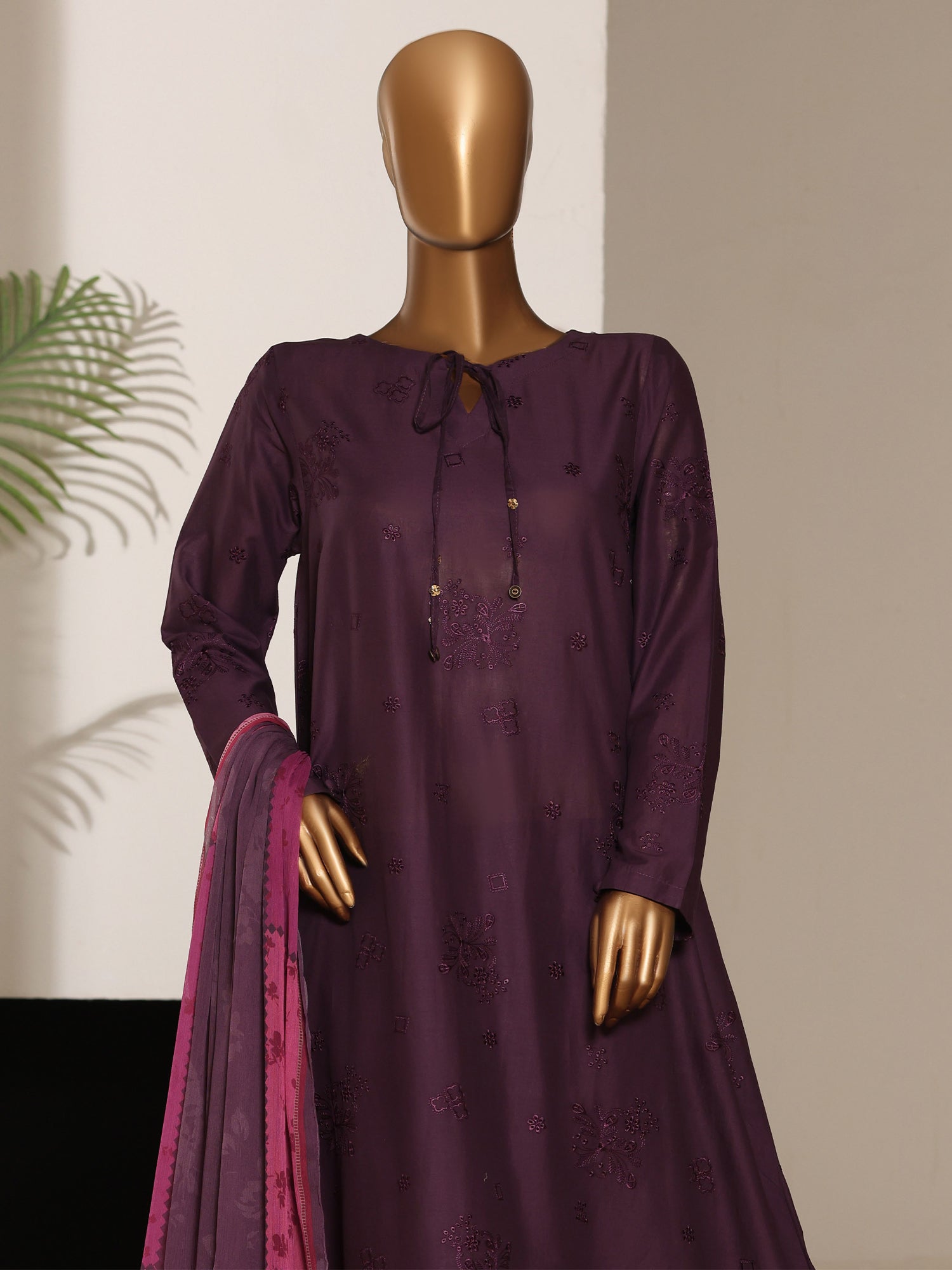 HZ Embroidered Lawn Frock 3-Piece Suit - Belgium Purple