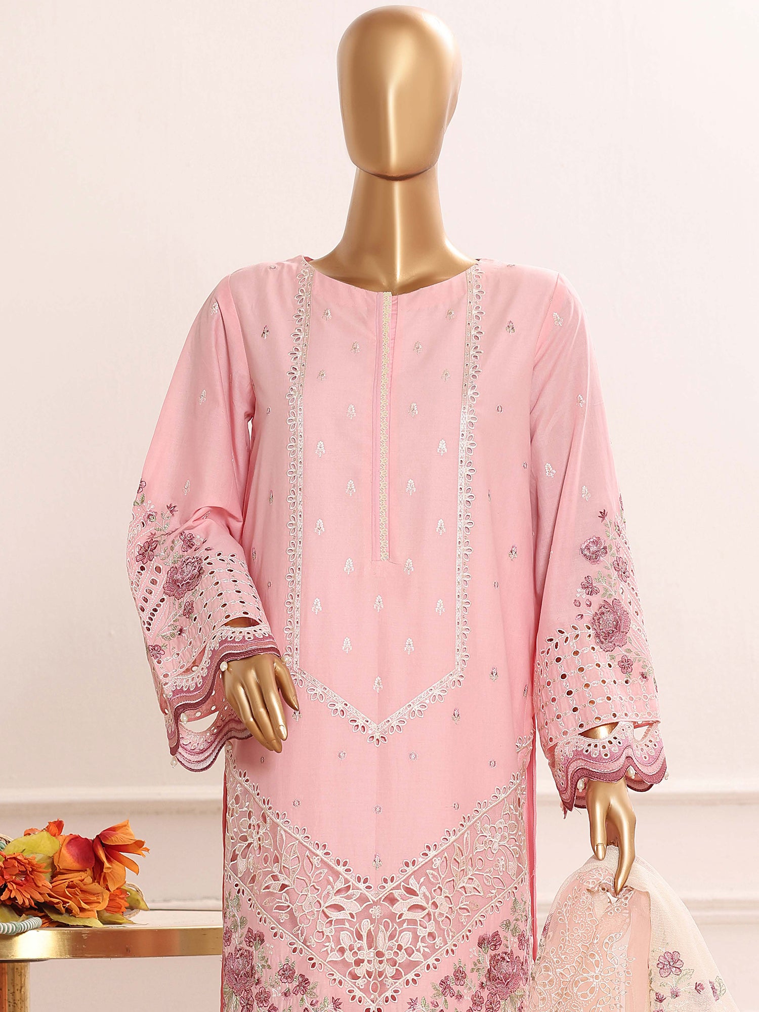 HZ Embroidered Chikankari Lawn 3-Piece Suit - Rose Myth