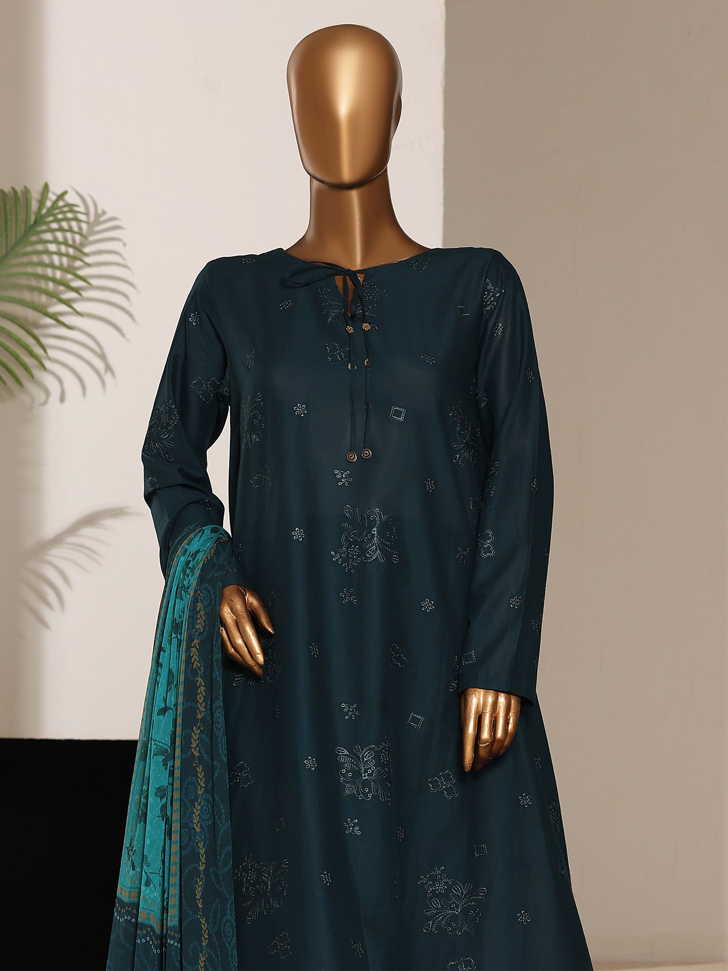 HZ Embroidered Lawn Frock 3-Piece Suit - Midnight Teal