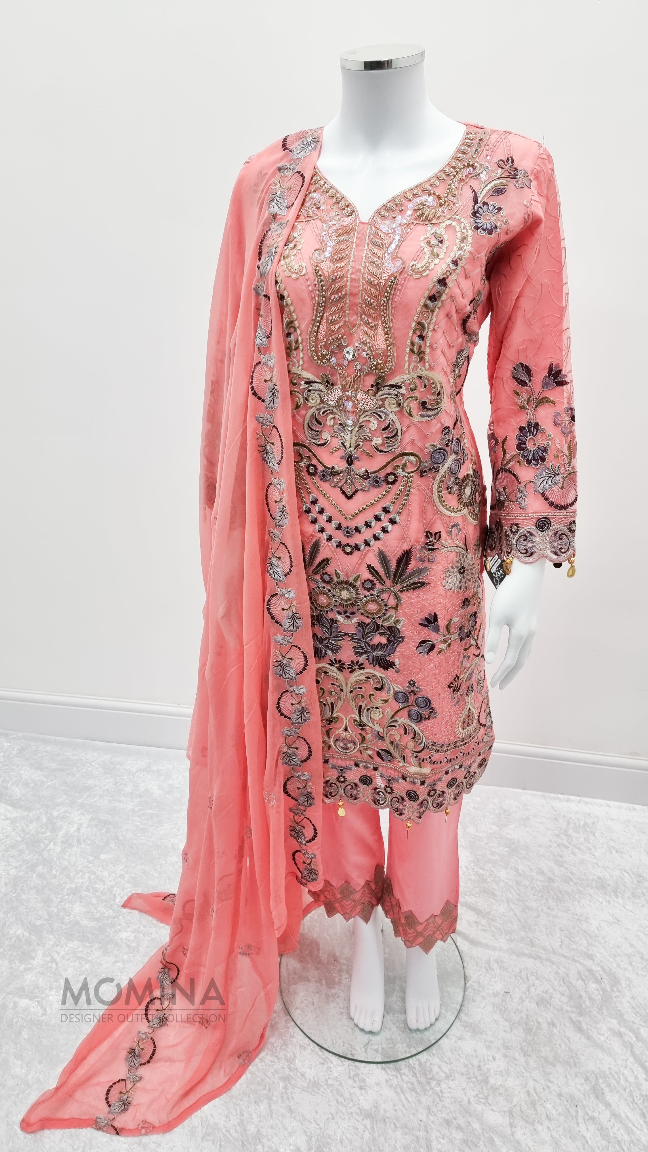 Pink Organza Embroidered 3-Piece Suit