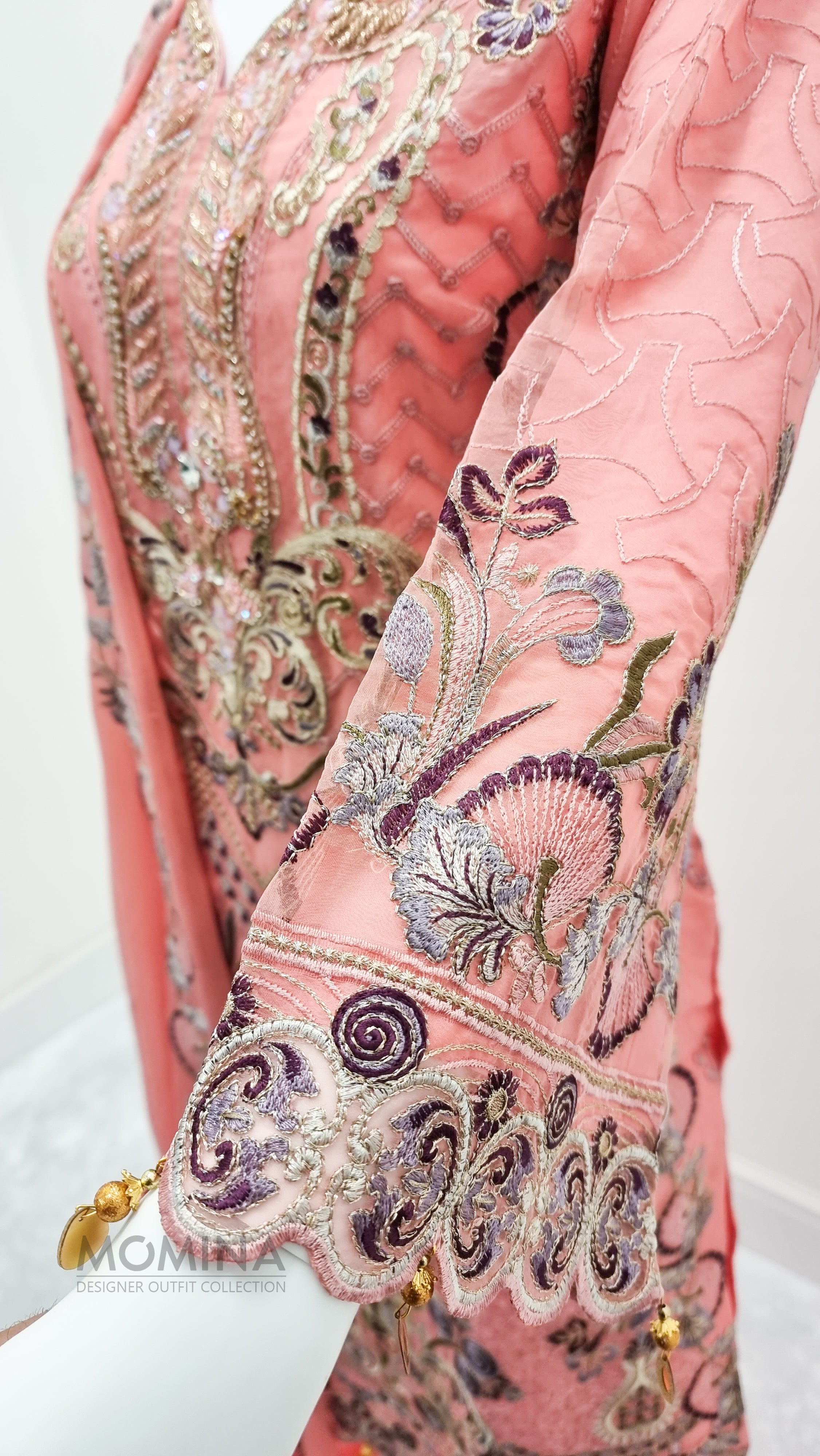 Pink Organza Embroidered 3-Piece Suit