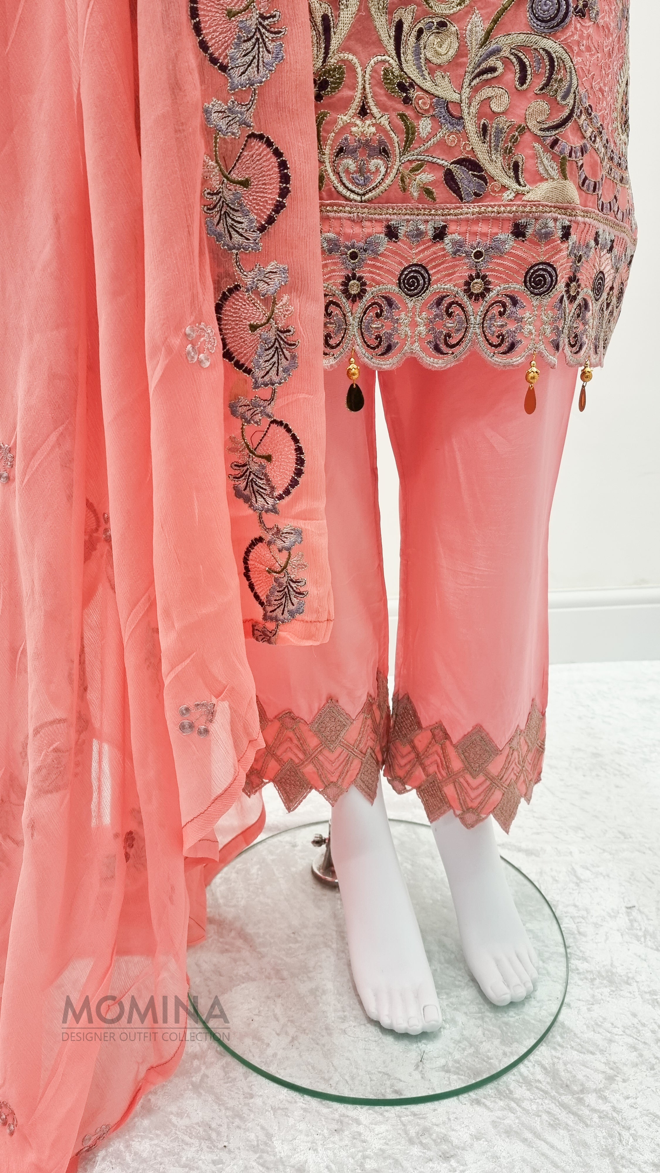 Pink Organza Embroidered 3-Piece Suit