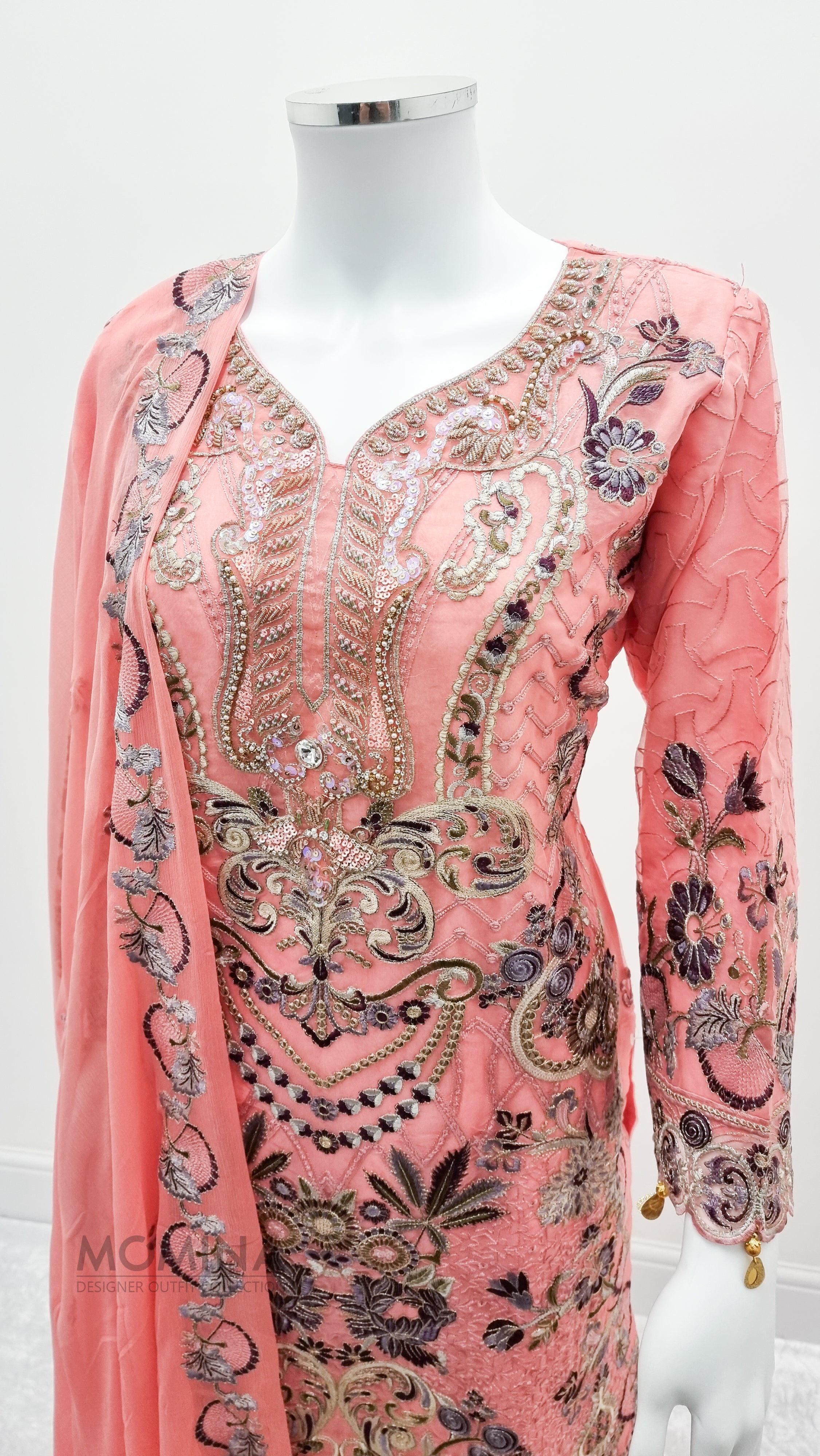 Pink Organza Embroidered 3-Piece Suit