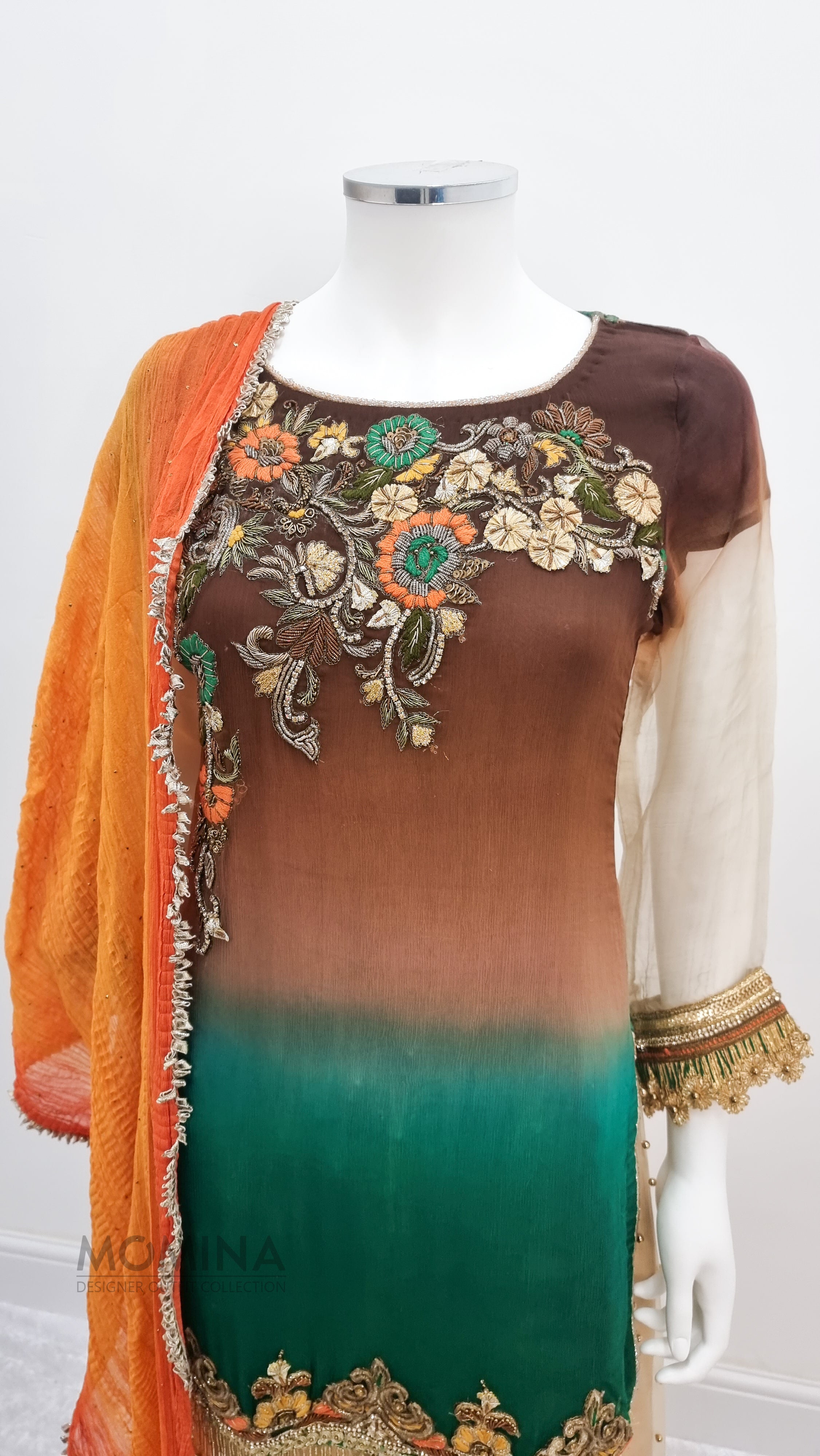 Khuda Baksh Chiffon Embroidered Palazzo 3-Piece Suit
