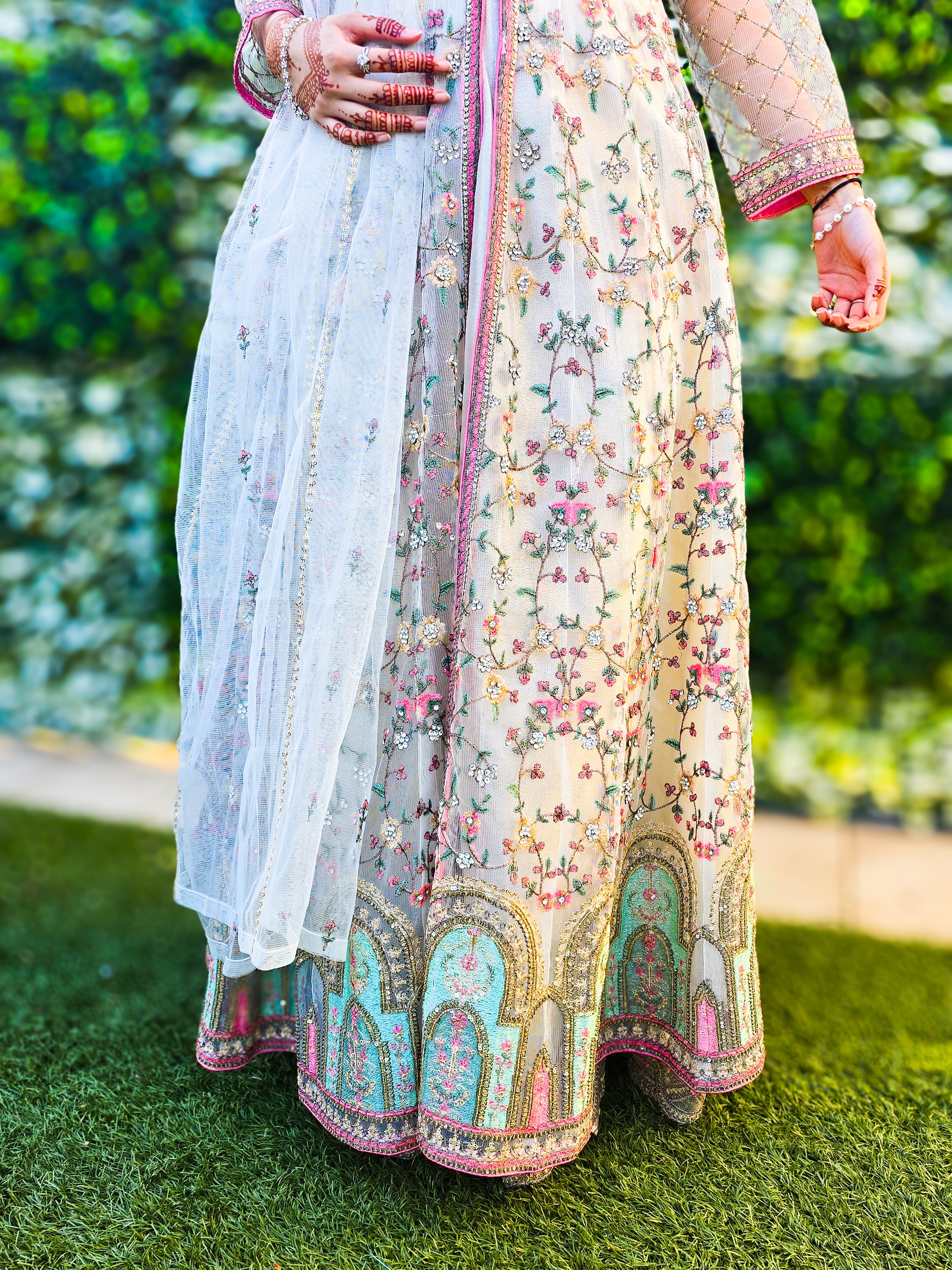 Luxury Embroidered 3pc Gown Suit - White