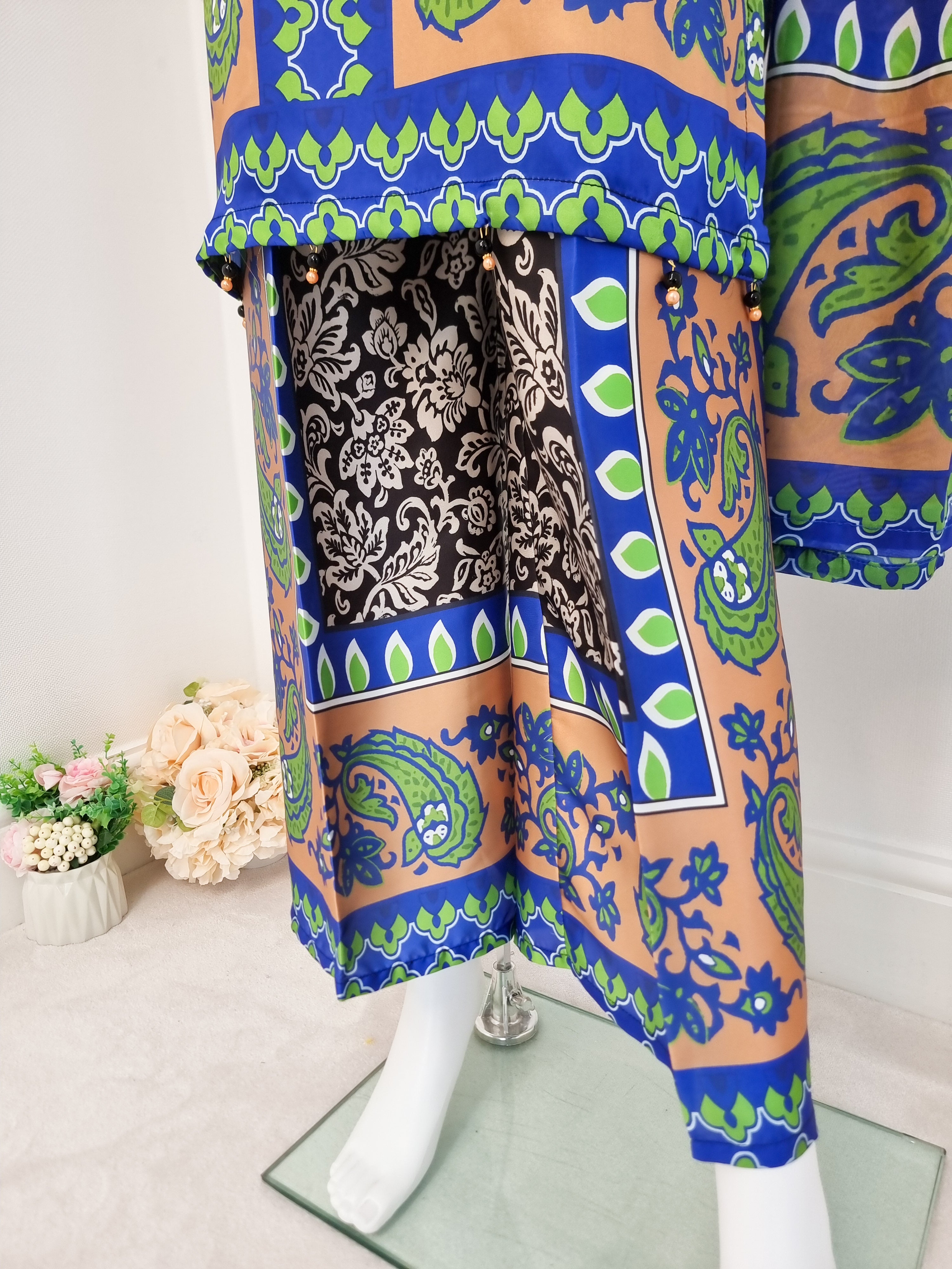 Blue & Green Full Silk 3-Piece Suit
