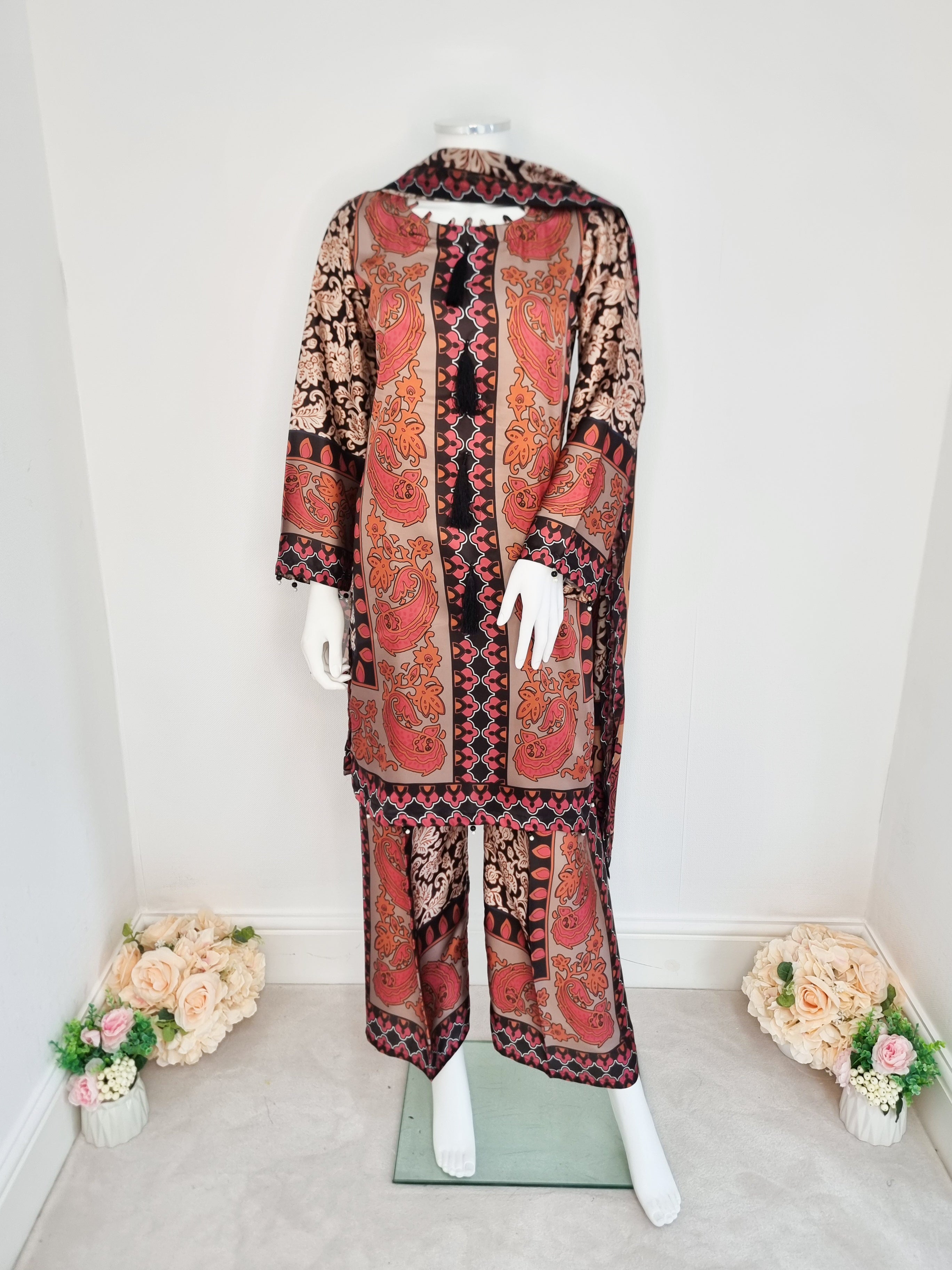 Rust & Coral Full Silk 3-Piece Suit