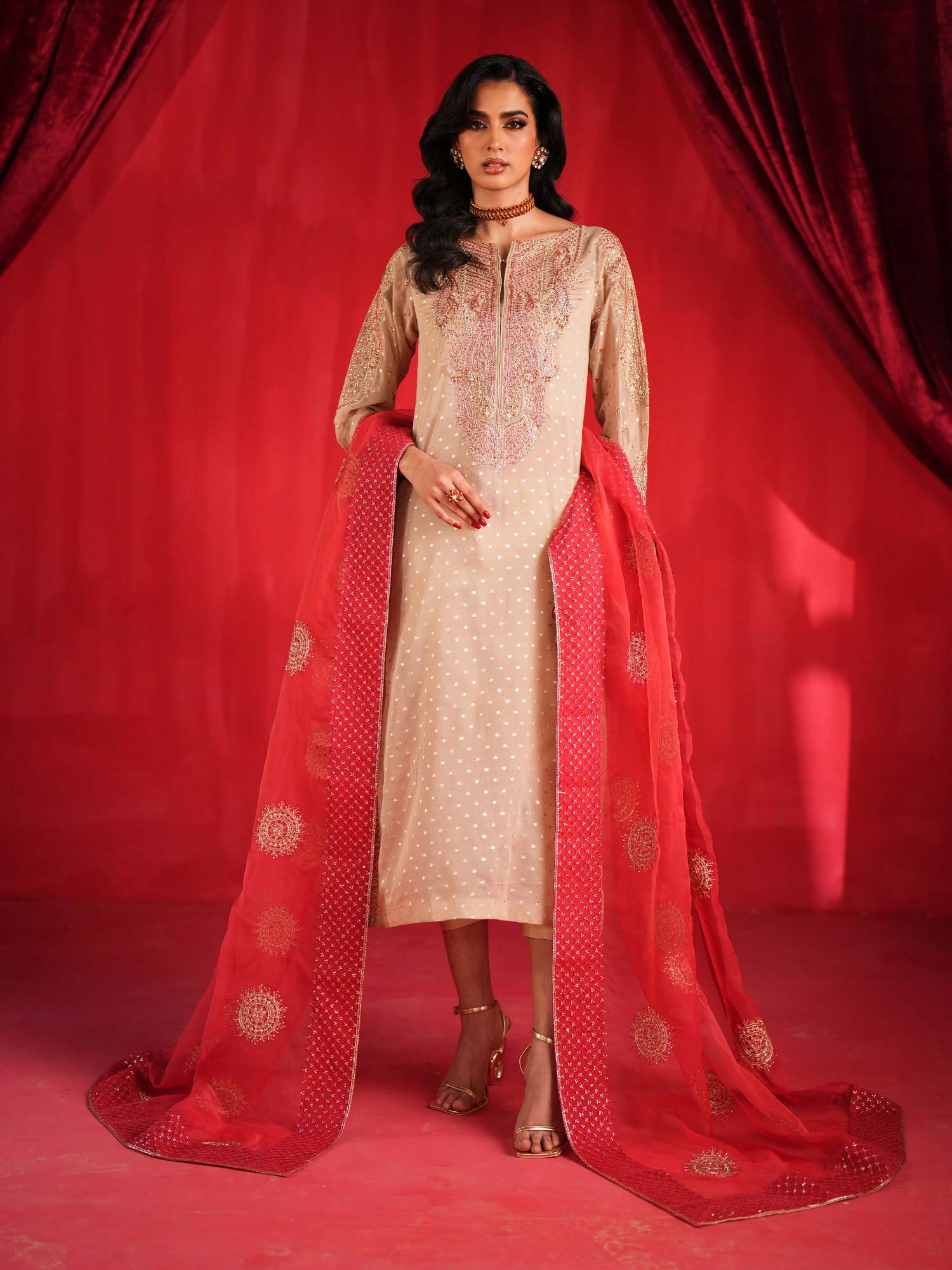 Zarqun Luxury Chiffon 3-Piece Suit - Ivory (2444A)
