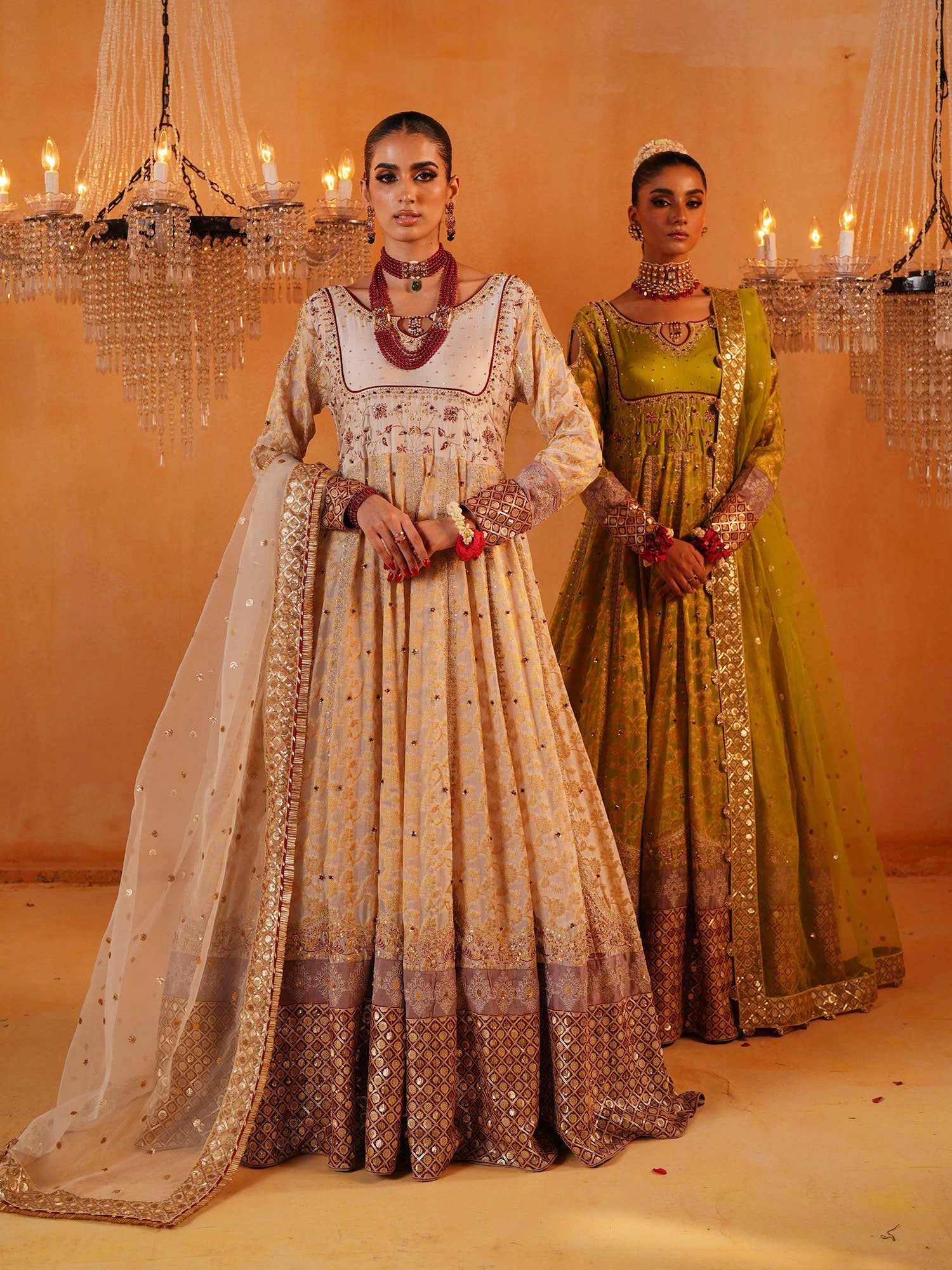 Zarqun Embroidered Chiffon Jamwar Suit - Ivory Gold (2445A)