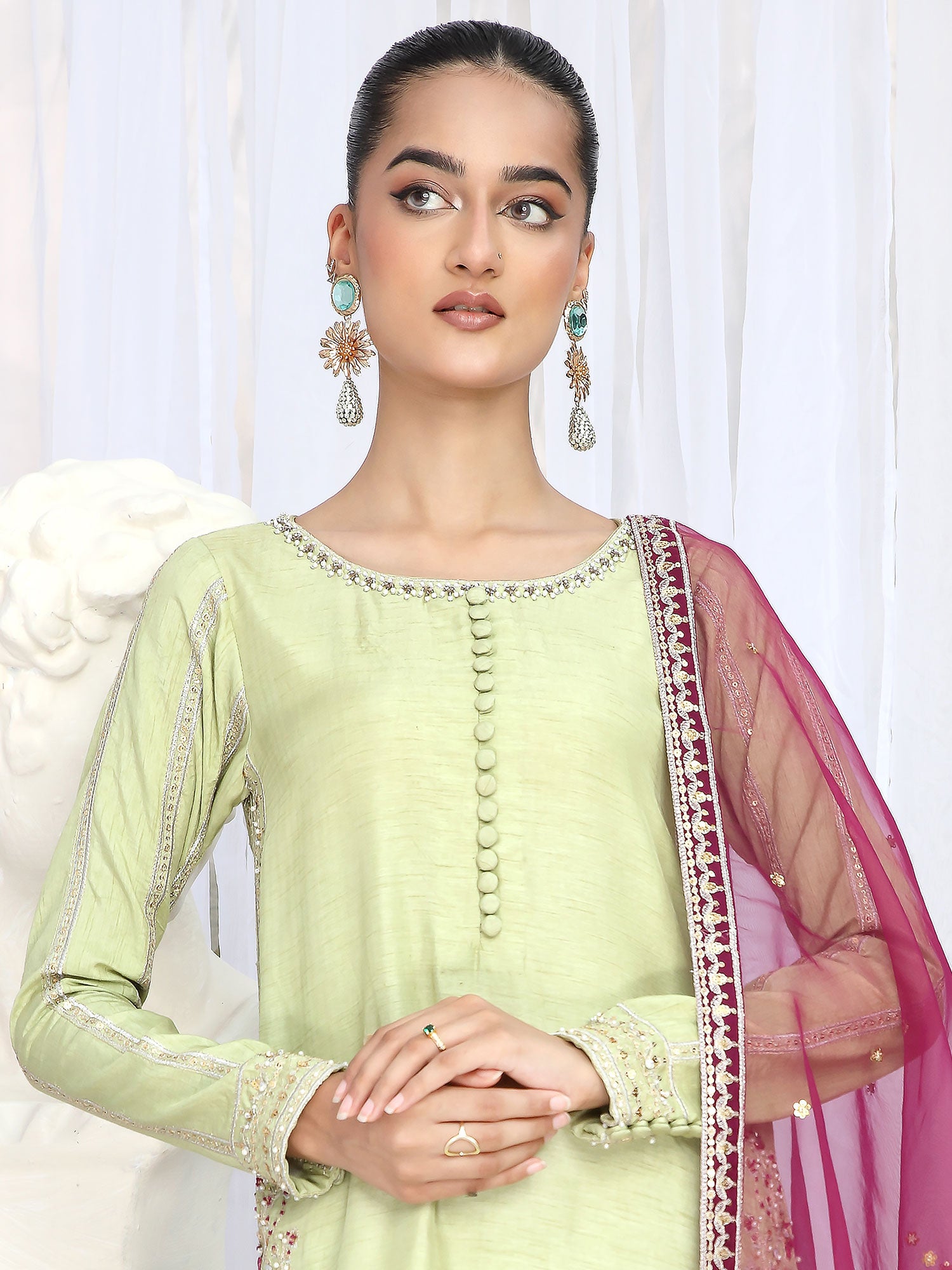 Zarqun Festive Raw Silk 3-Piece Suit - Pistachio Green (2465B)