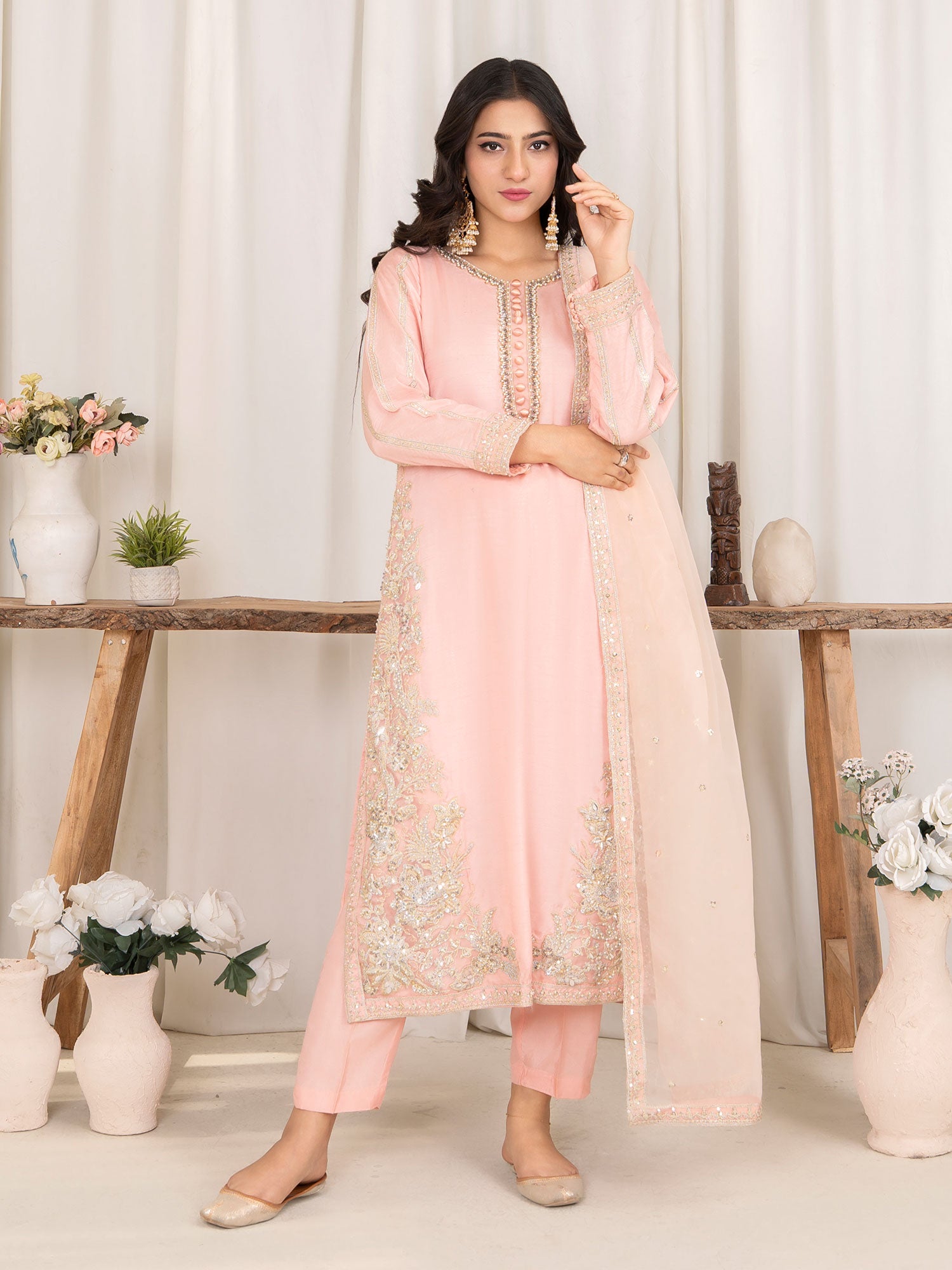 Zarqun Festive Raw Silk 3-Piece Suit - Blush Pink (2465D)