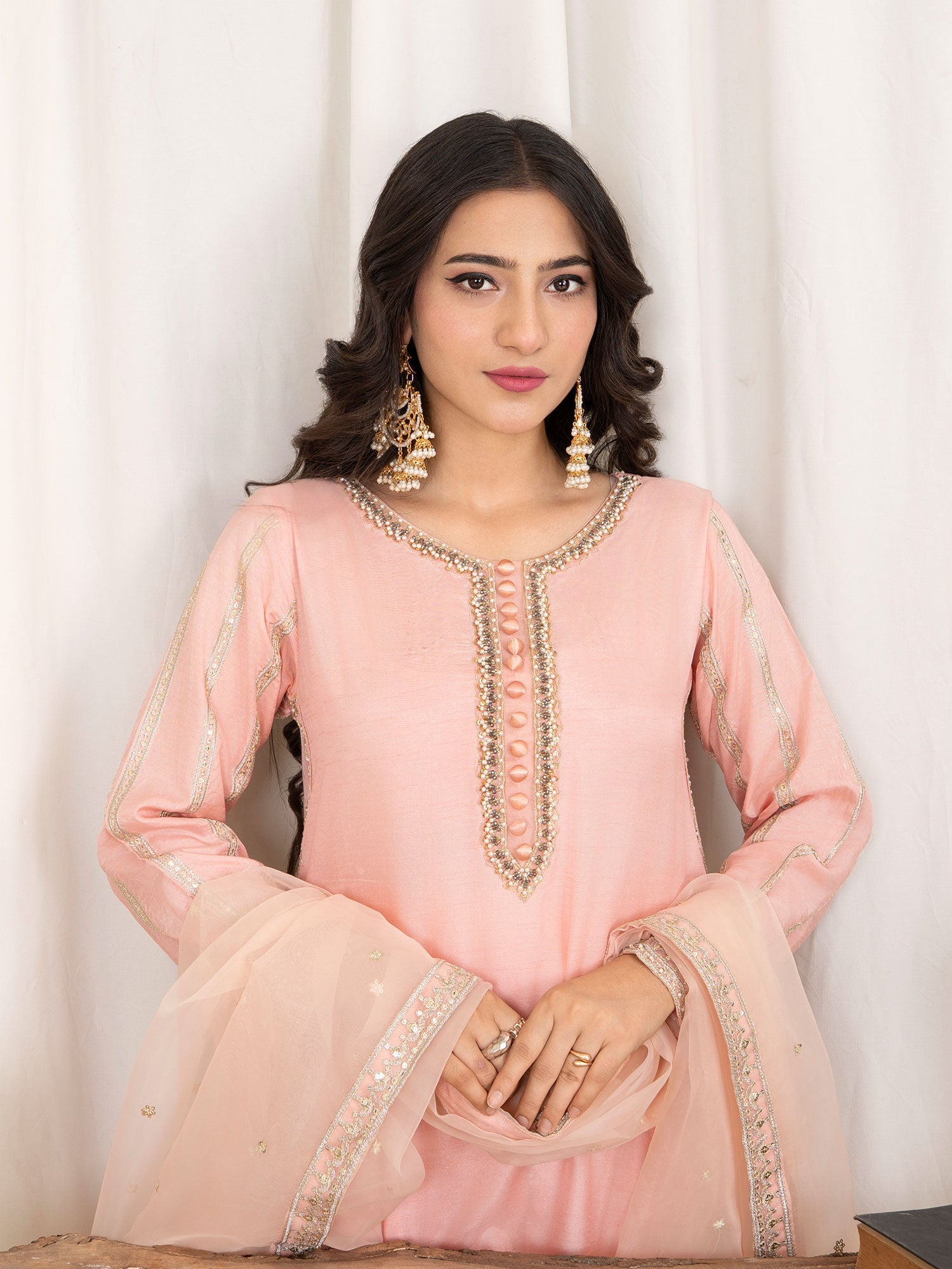 Zarqun Festive Raw Silk 3-Piece Suit - Blush Pink (2465D)