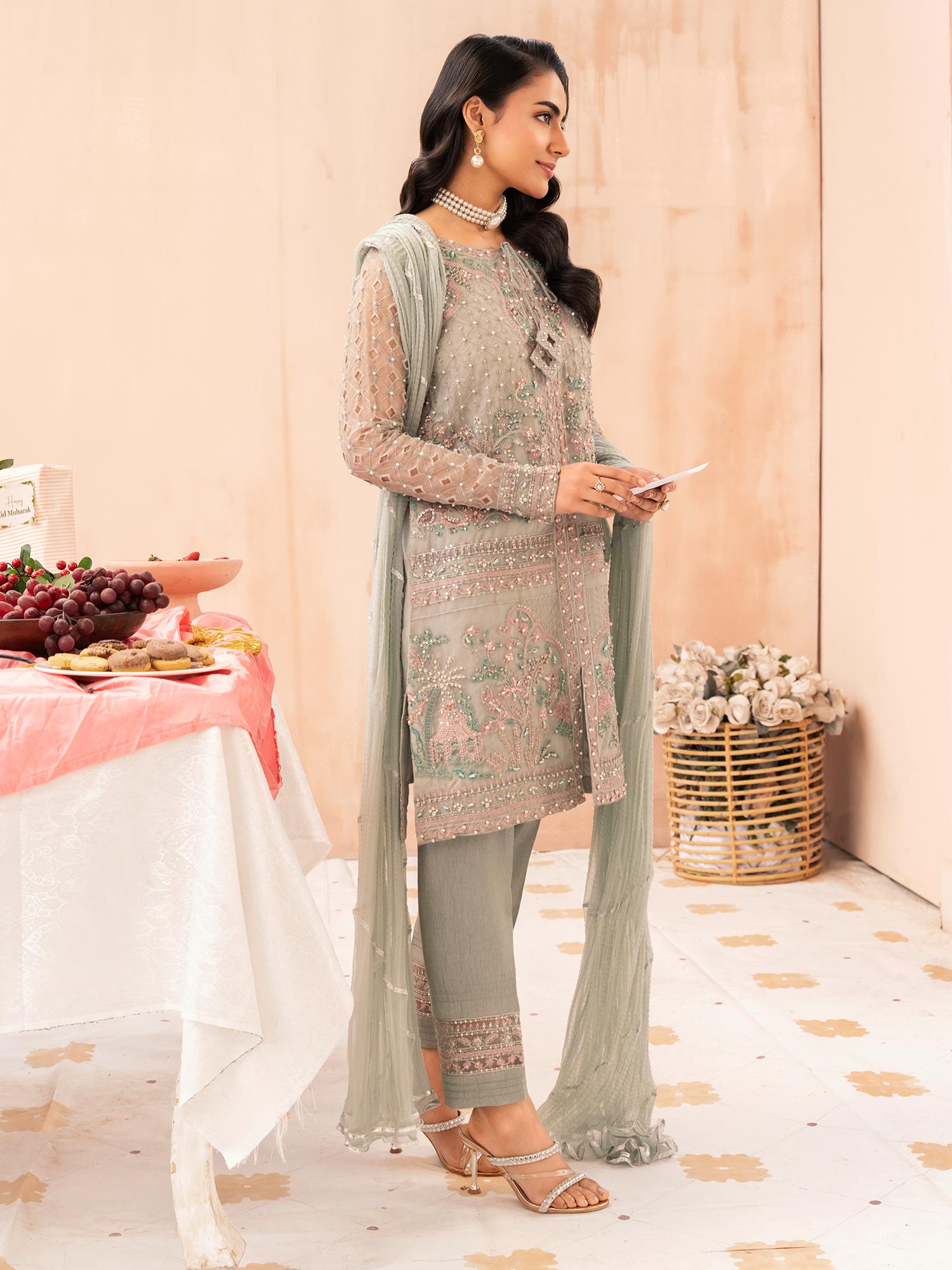 Zarqun Luxury Organza 3-Piece Suit - Grey (2520A)