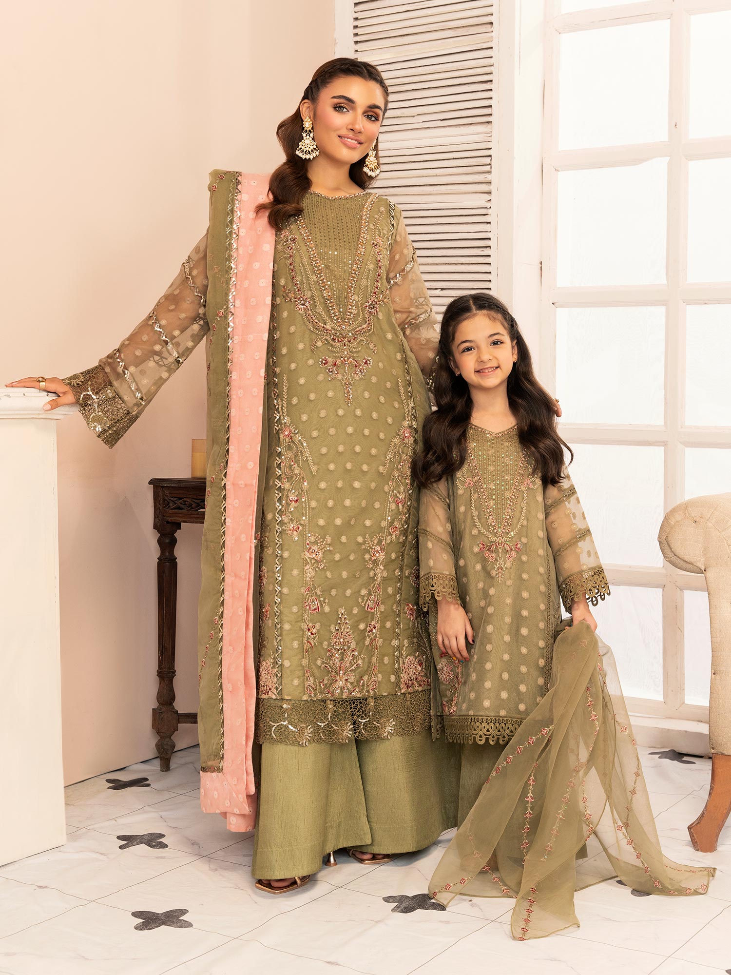 Zarqun Luxury Organza 3-Piece Suit - Olive Green (2521A)
