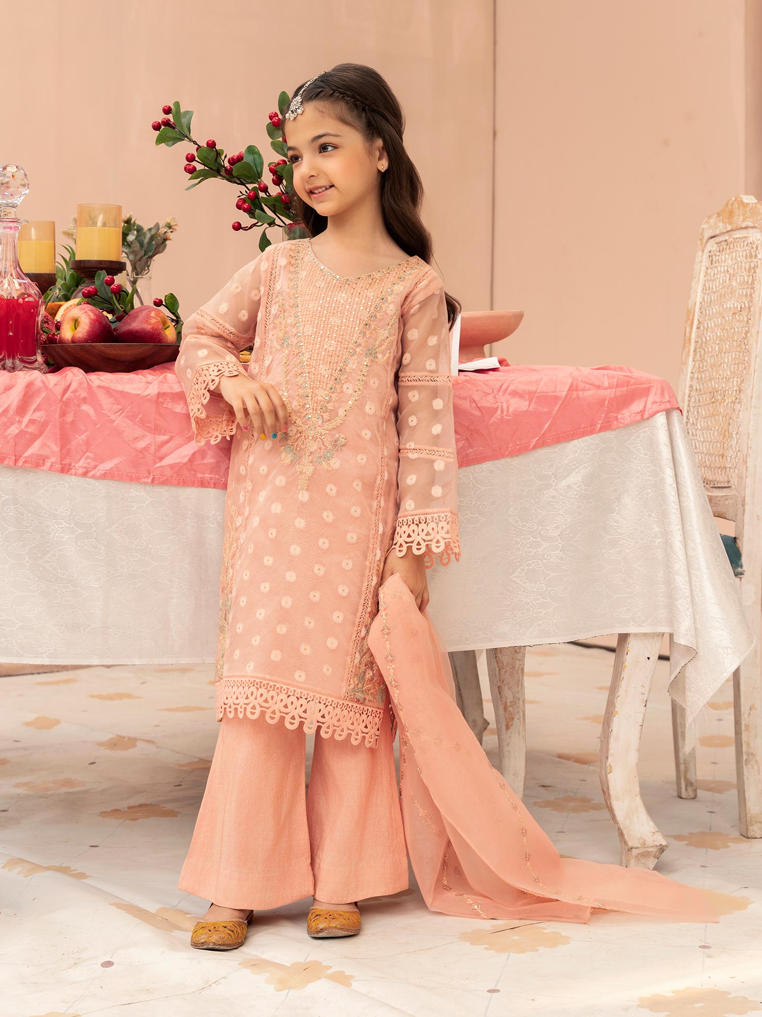 Zarqun Luxury Organza 3-Piece Suit - Peach (2521B)