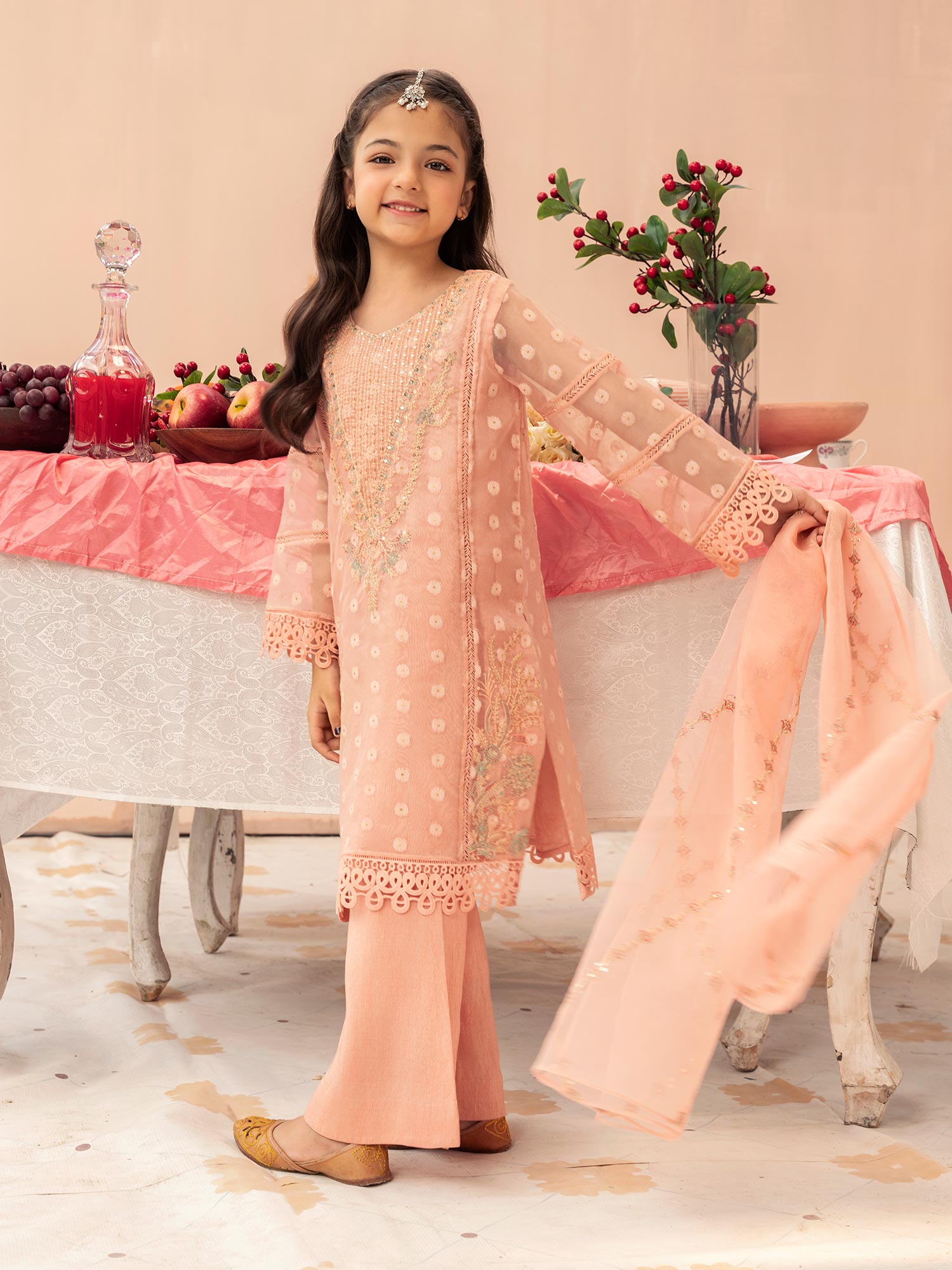 Zarqun Luxury Organza 3-Piece Suit - Peach (2521B)