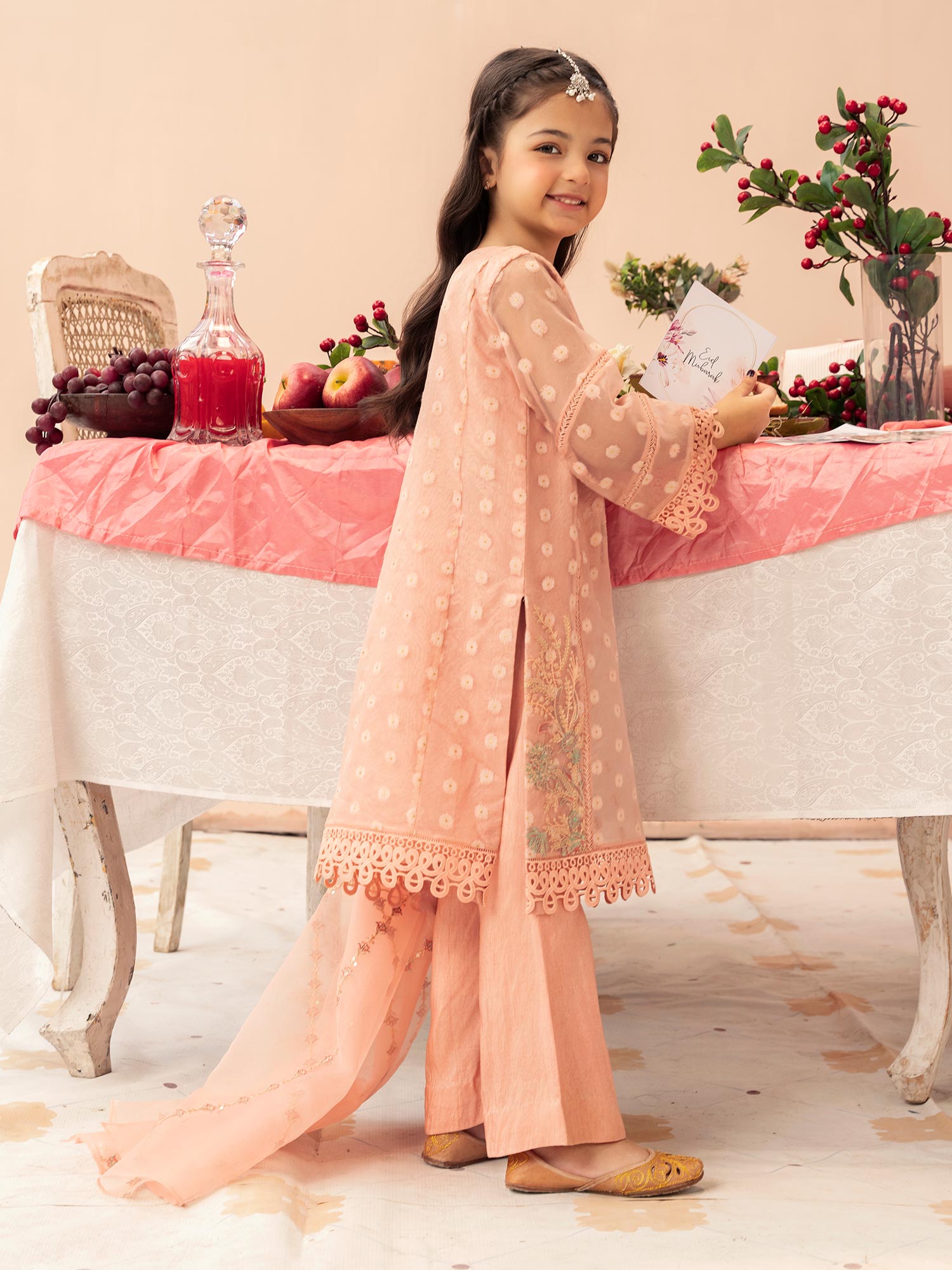 Zarqun Luxury Organza 3-Piece Suit - Peach (2521B)