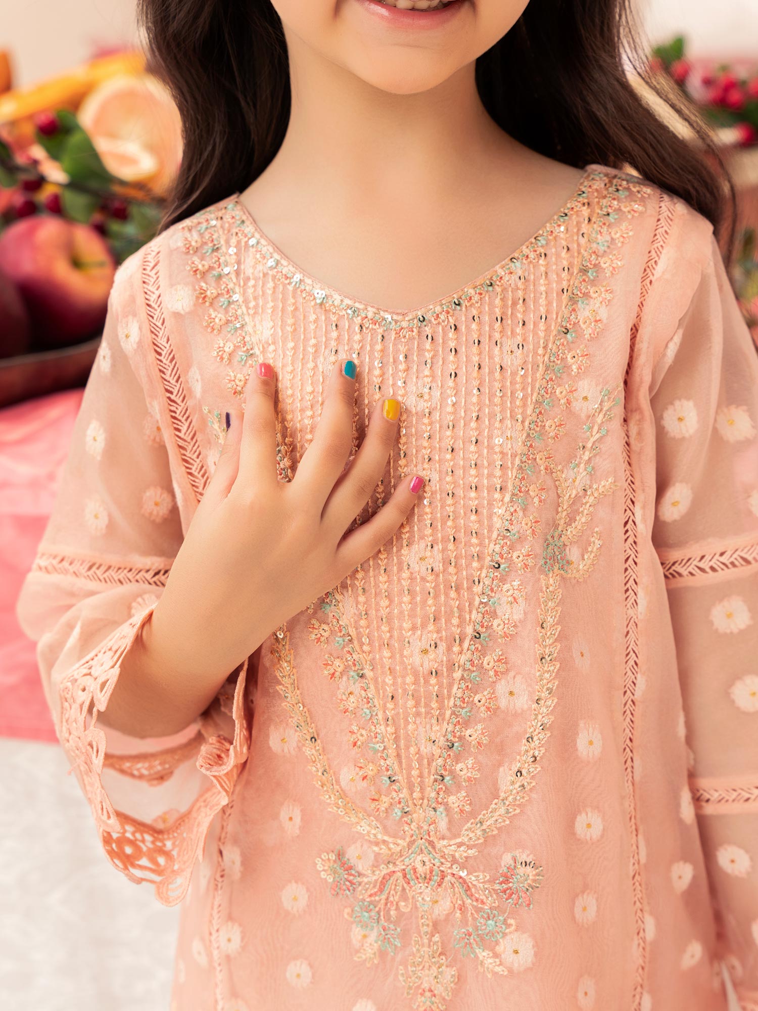 Zarqun Luxury Organza 3-Piece Suit - Peach (2521B)