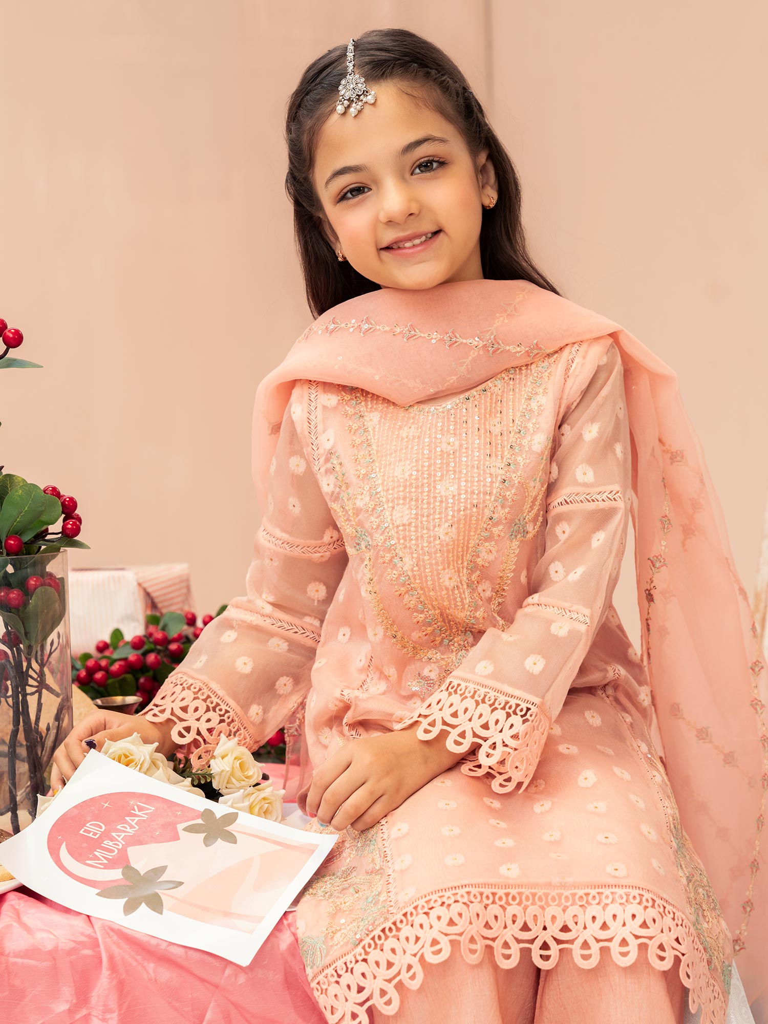 Zarqun Luxury Organza 3-Piece Suit - Peach (2521B)