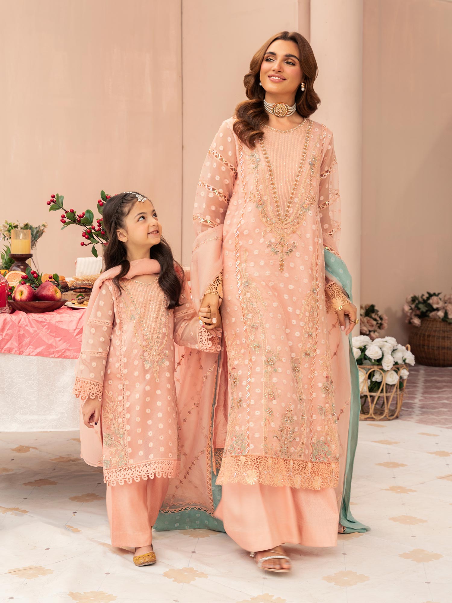 Zarqun Luxury Organza 3-Piece Suit - Peach (2521B)