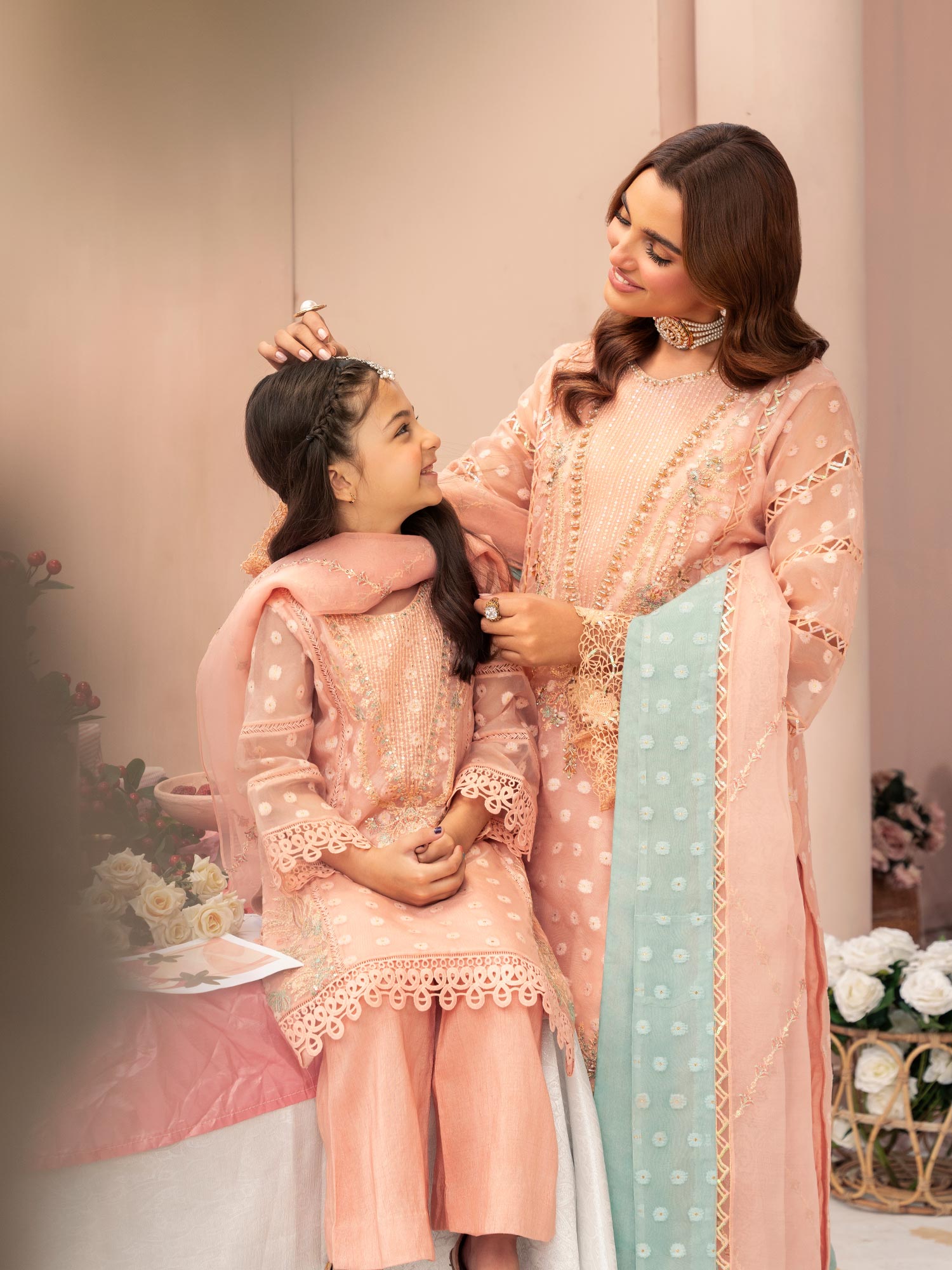 Zarqun Luxury Organza 3-Piece Suit - Peach (2521B)
