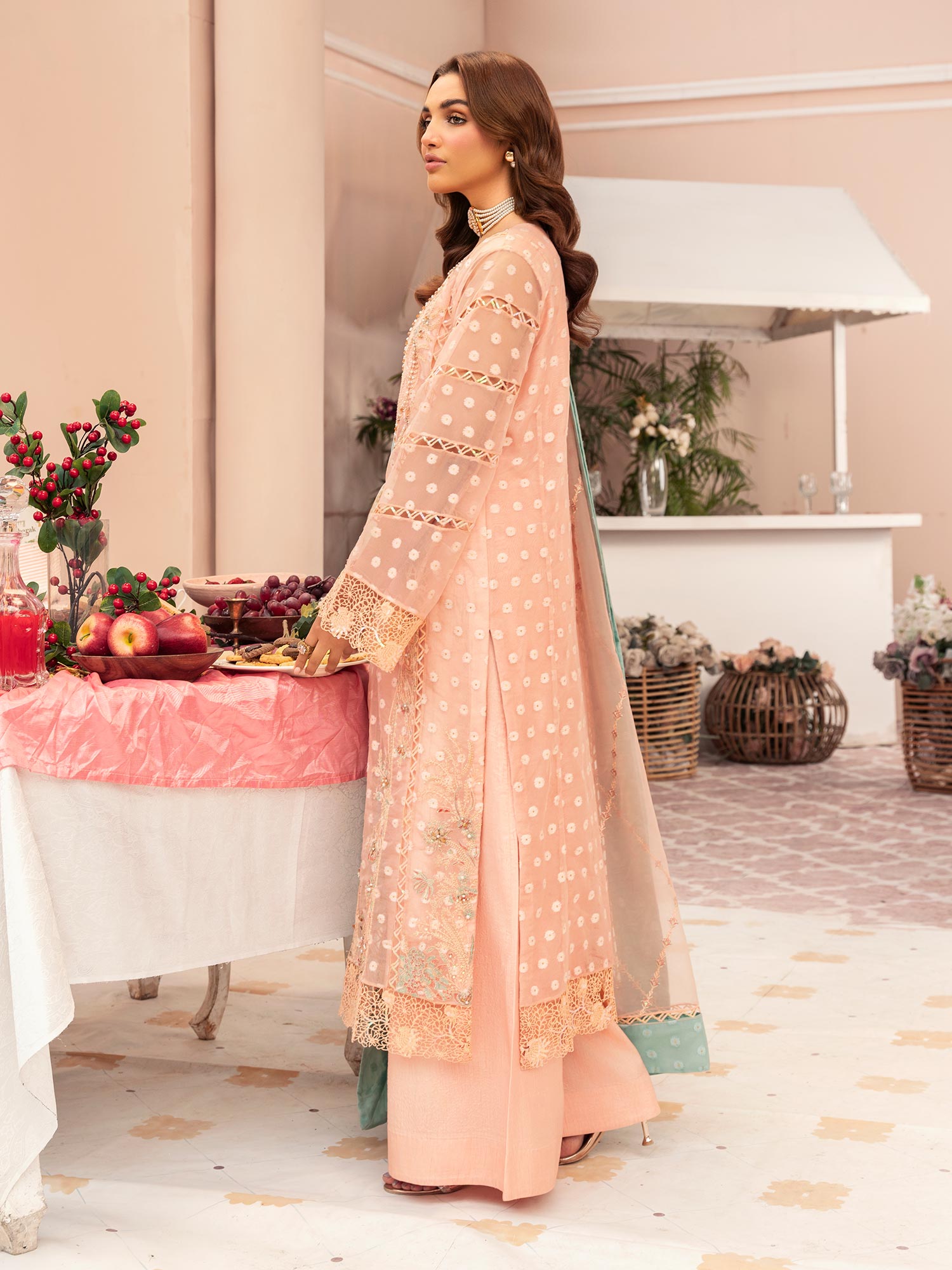 Zarqun Luxury Organza 3-Piece Suit - Peach (2521B)