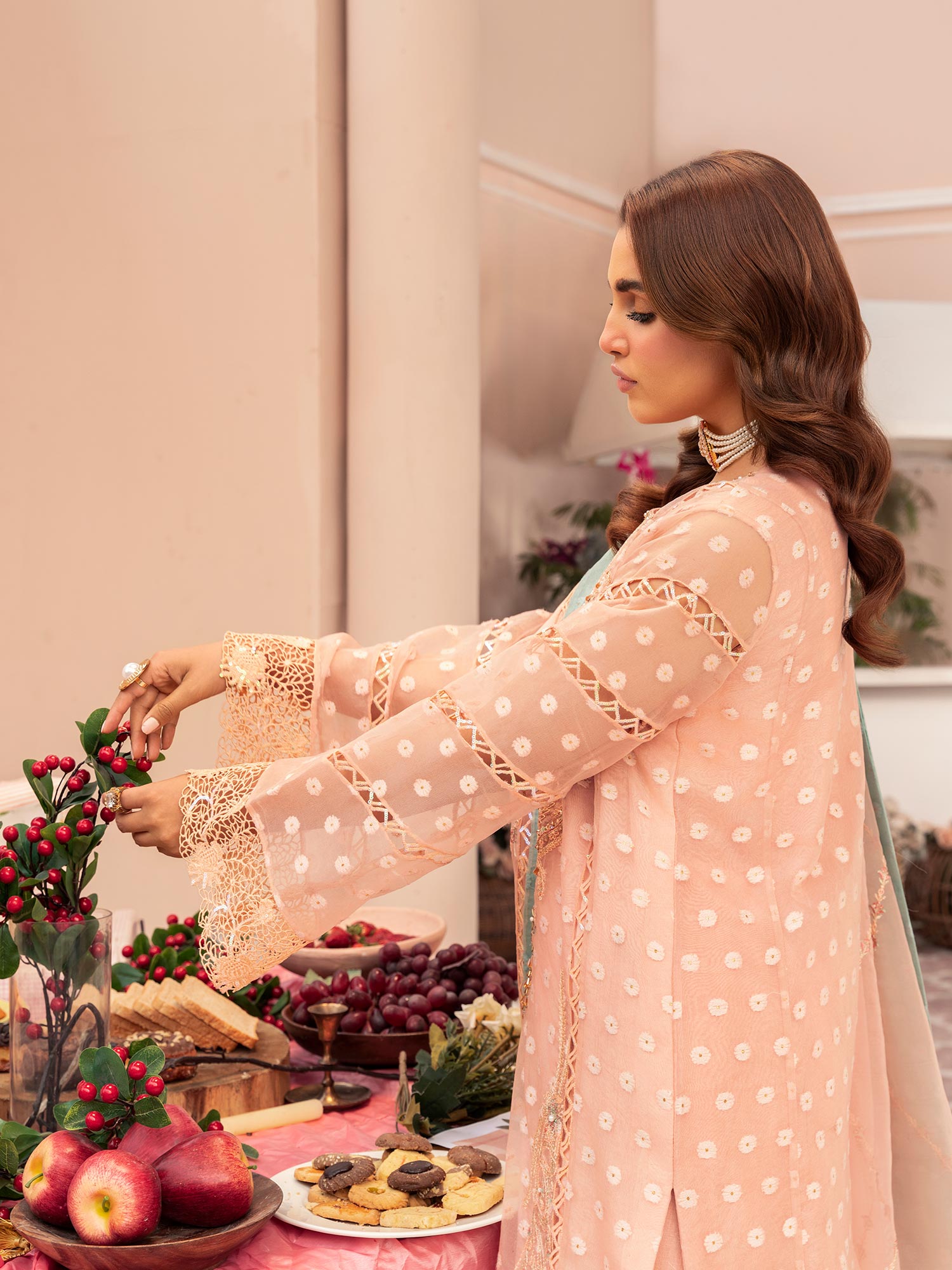 Zarqun Luxury Organza 3-Piece Suit - Peach (2521B)