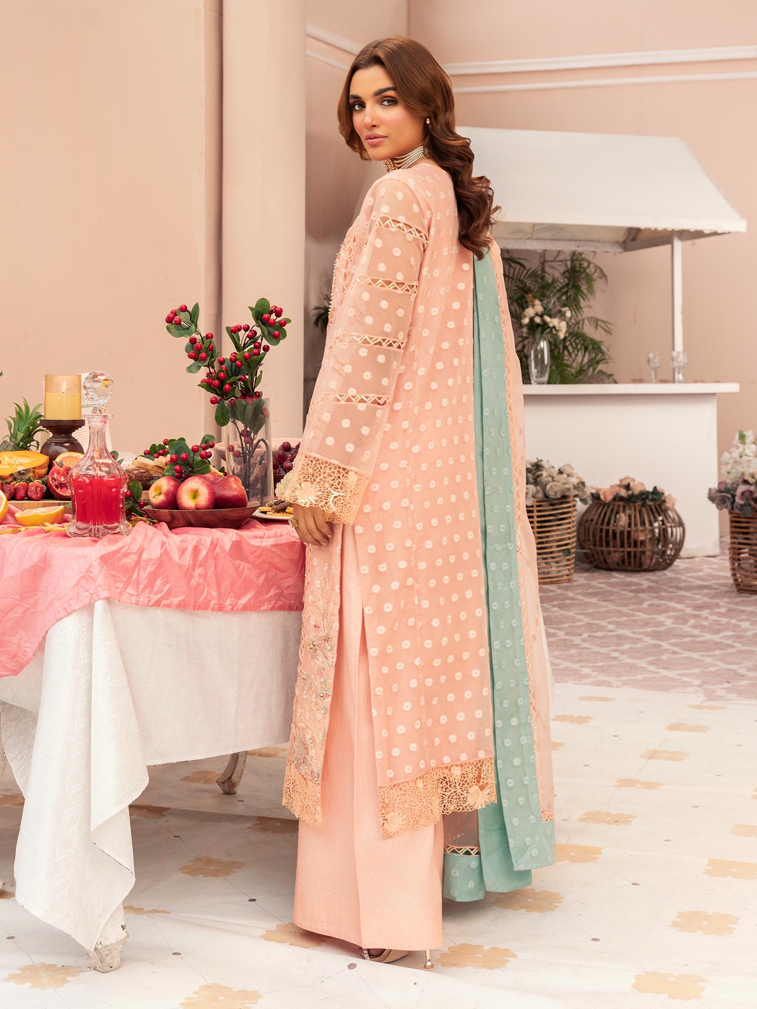Zarqun Luxury Organza 3-Piece Suit - Peach (2521B)