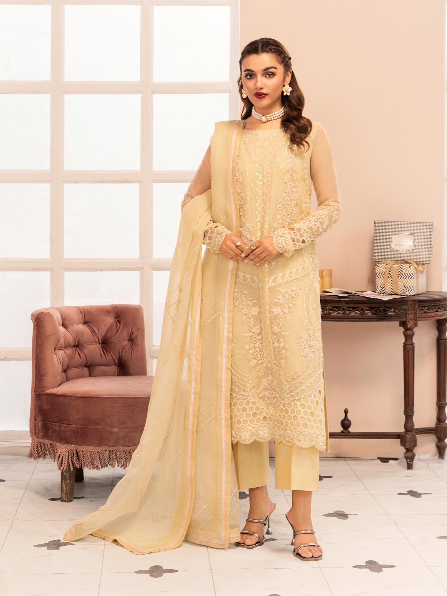 Zarqun Luxury Organza 3-Piece Suit - Lime (2522A)