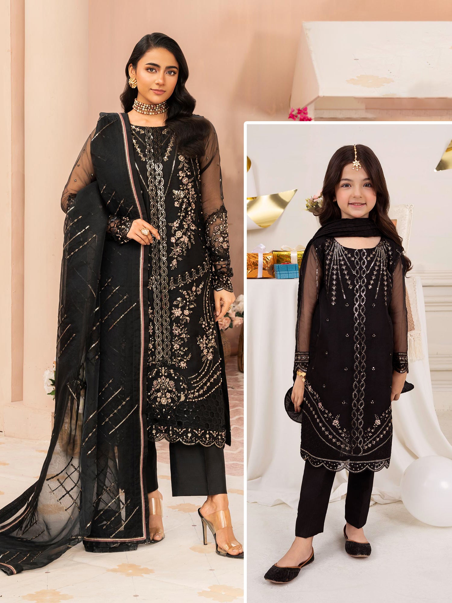 Zarqun Luxury Organza 3-Piece Suit - Black (2522B)